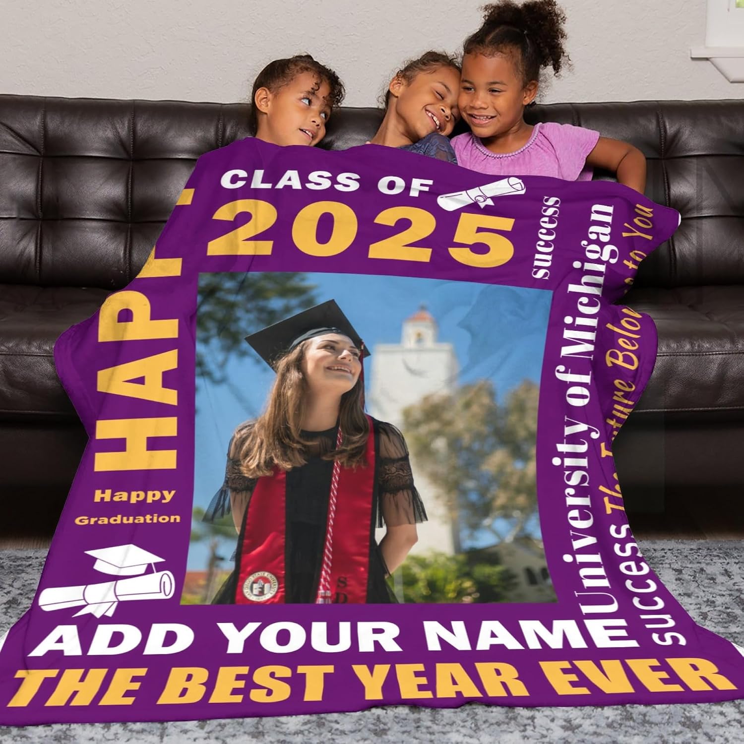Artsadd Custom Graduation Blanket with Picture Collage Personalized Photo Blanket for Class of 2024 Graduates Customized Throw Blanket for Friends 2024 Graduates Classmates