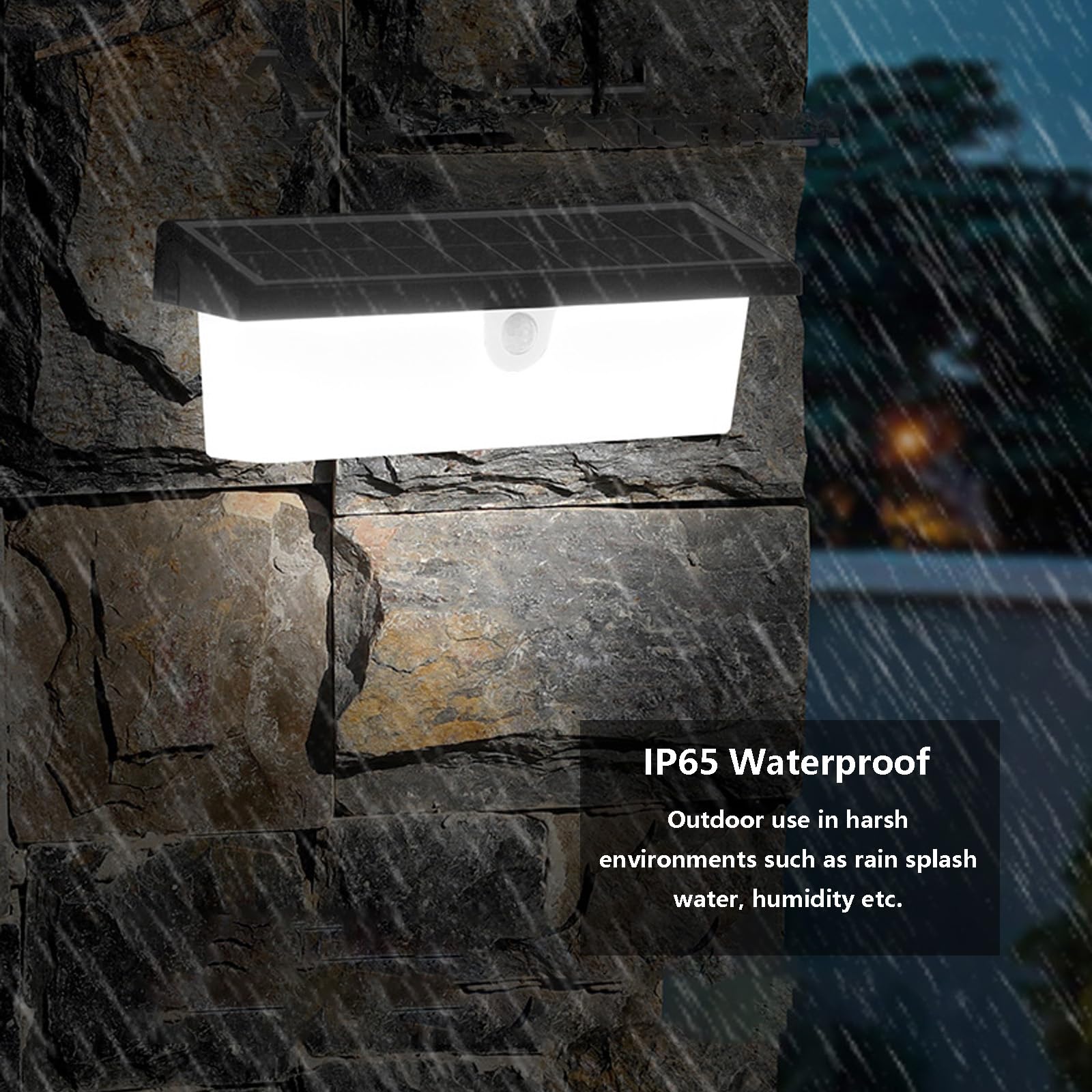 Applique da parete a LED a energia solare per esterni con sensore di movimento, illuminazione a LED, impermeabile IP65, moderna e senza fili, ideale per patio, terrazze e verande (luce nera e bianca)