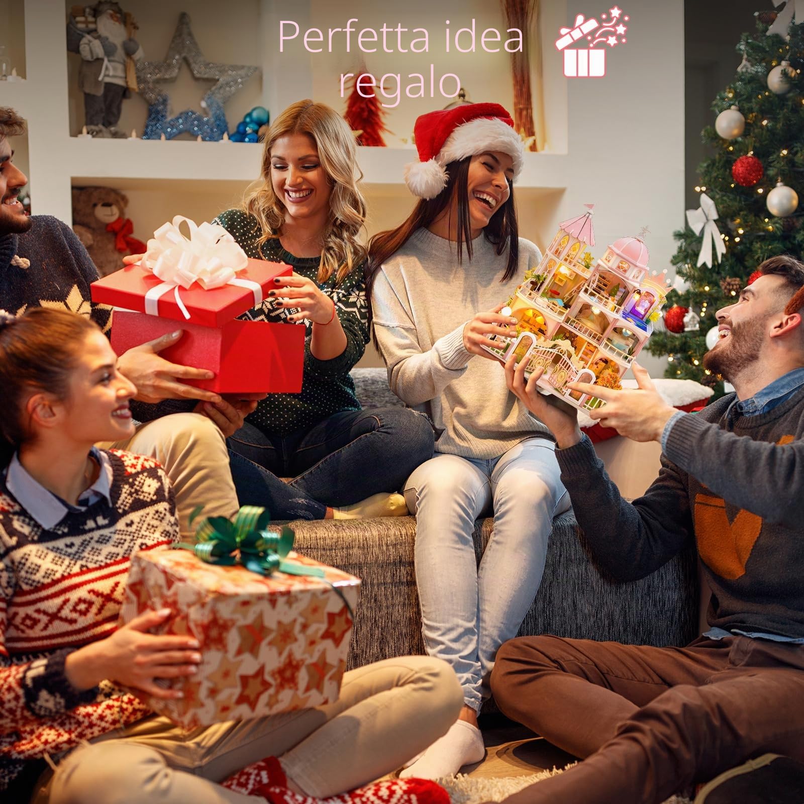 Cuteefun Casa delle Bambole con luce LED, Artigianato in Legno Unico, Adatto per Adulti e Adolescenti, Costruite la Casa dei Vostri Sogni, Compleanno Regali di Natale (Castillo de Princesa) | Casa delle bambole in legno per adulti, costruisci la tua casa