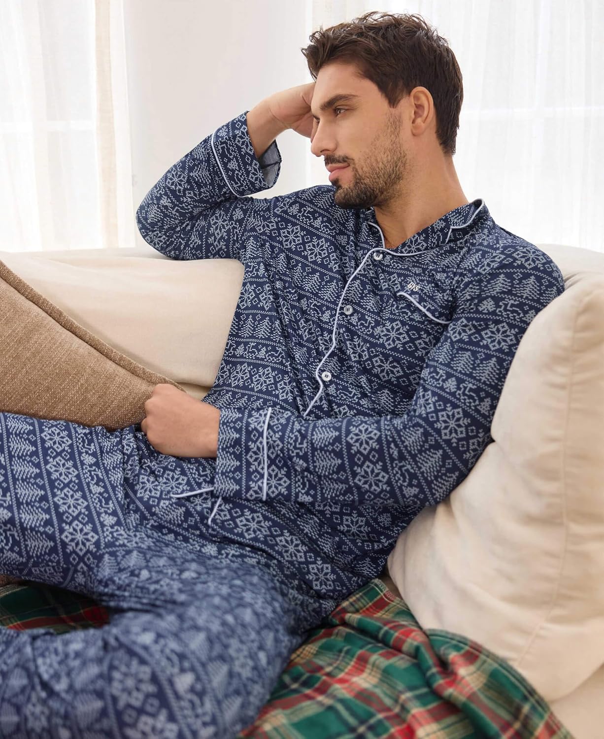 GYS Premium Bamboo Viscose Men's Pajamas Set Long Sleeve Button Down 2 Pieces Sleepwear Sets - Image 5