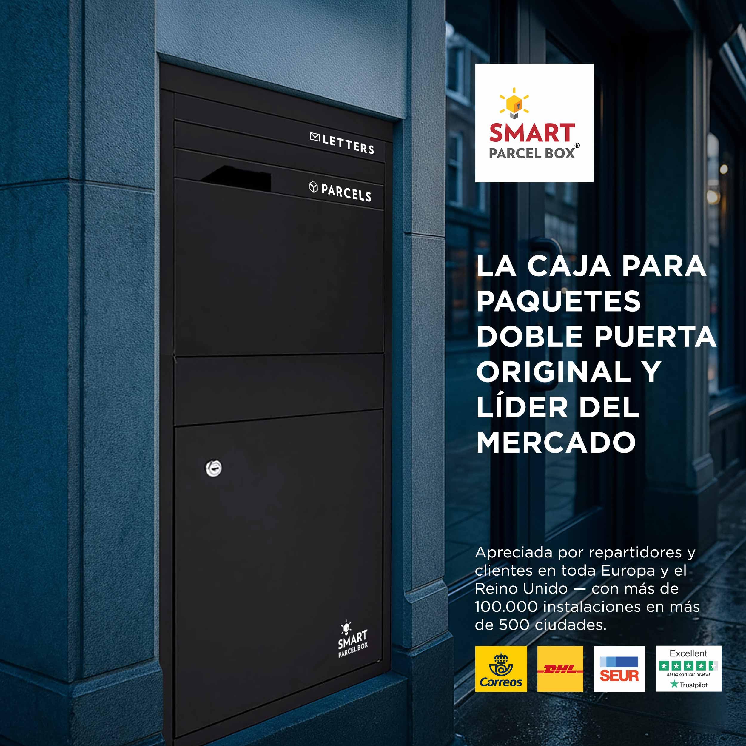 Smart Parcel Box - Buzón inteligente para paquetes tamaño grande, para entregas de compras en linea, con puertas de acceso delantera y trasera, montaje sobre suelo, pared o puerta