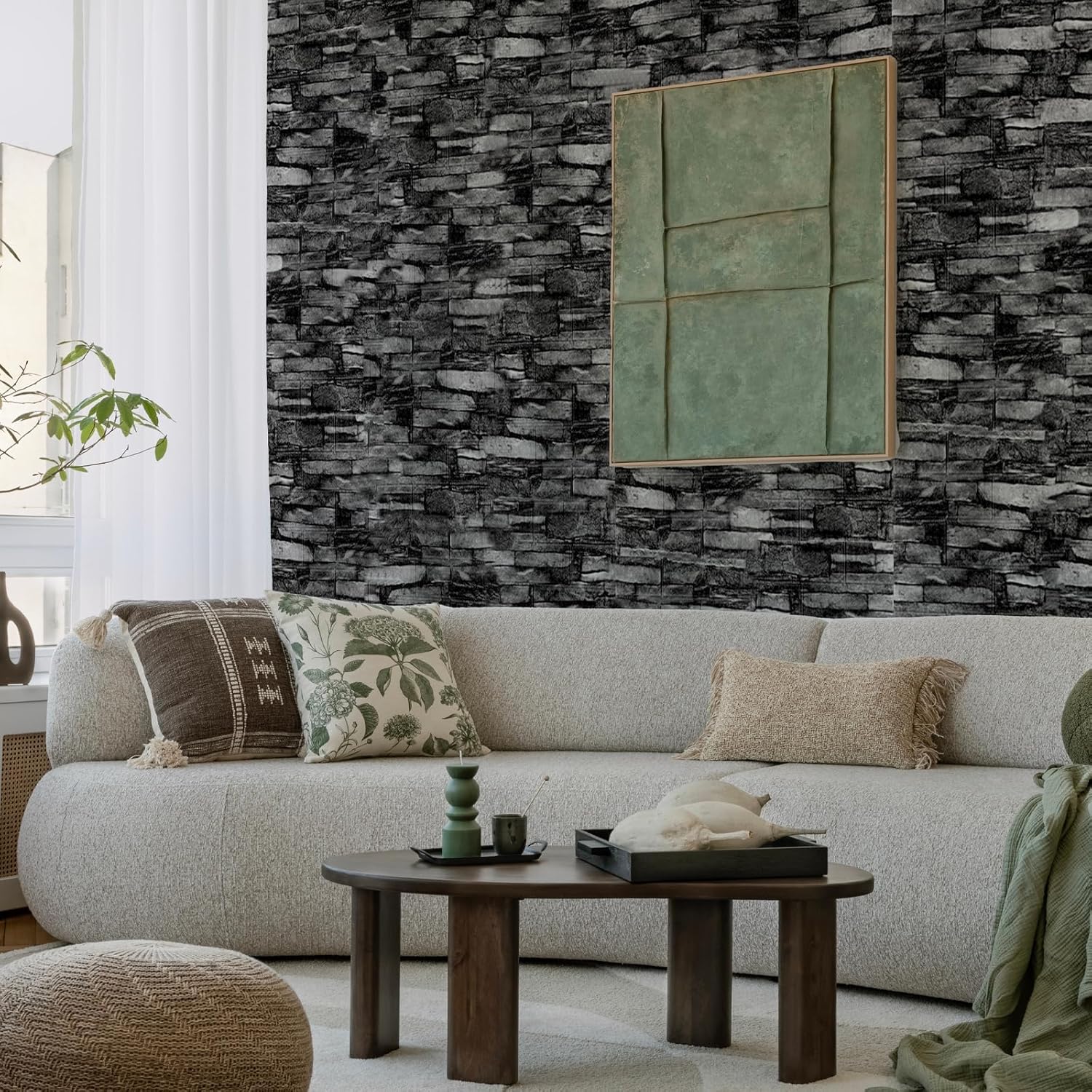 30 Pack 3D Wall Panels Peel and Stick, Waterproof Foam Stone 3D Wallpaper, Self Adhesive Foam Wallpaper for Bedroom Bathroom Kitchen (13.7 * 15.1in)