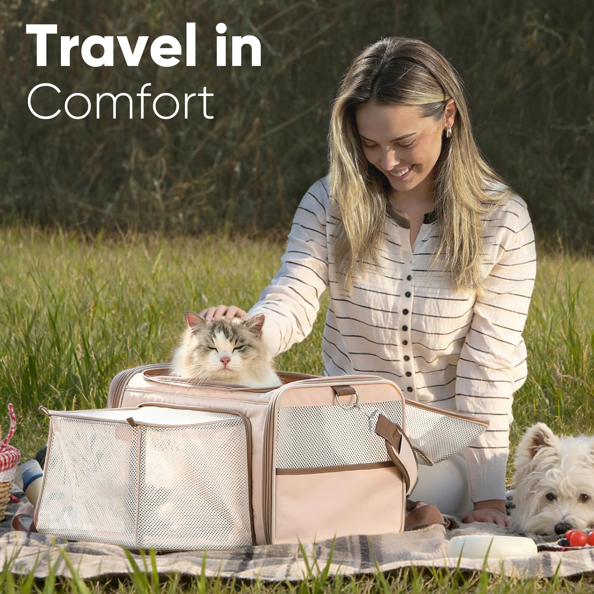 FUKUMARU Expandable Cat Carrier, 18x11x11 Soft Cat Travel Carrier, Ventilate Airline Approved Dog Carrier, Durable Small Dog Carrier with Anti-Scratch Mesh, Escape-Proof Pet Carrier for Cat, Pink - image 5