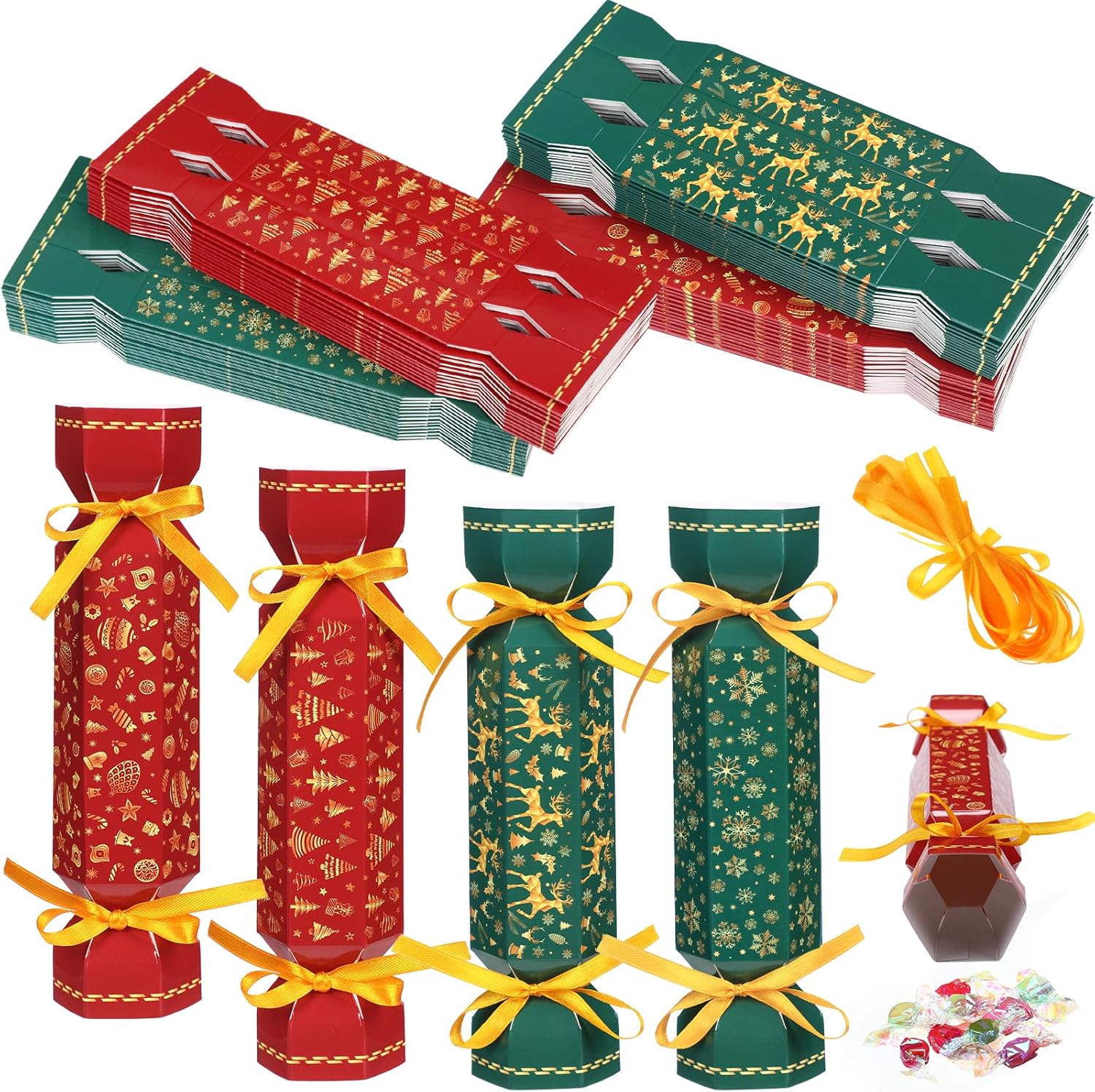 Moinchore 60 Pcs Christmas Crackers Kit DIY Xmas Party Cracker Empty Bulk for Candy Treat Gift Boxes Snowflake Tree Reindeer Candy Christmas No Snap Table Favors Holiday Dinner Decor(Red and Green) Moinchore 60 Pcs Christmas Crackers Kit DIY Xmas Party Cracker Empty Bulk for Candy Treat Gift Boxes Snowflake Tree Reindeer Candy Christmas No Snap Table Favors Holiday Dinner Decor(Red and Green)