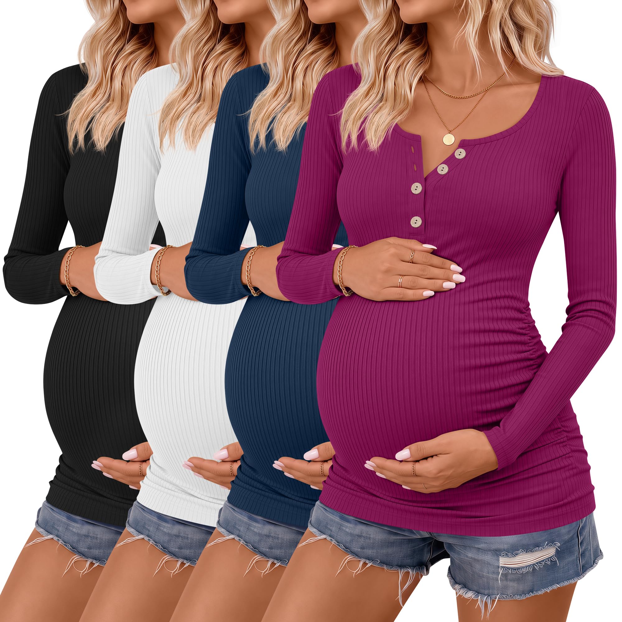 4 Pack Maternity Long Sleeve Shirts Pregnancy Tops