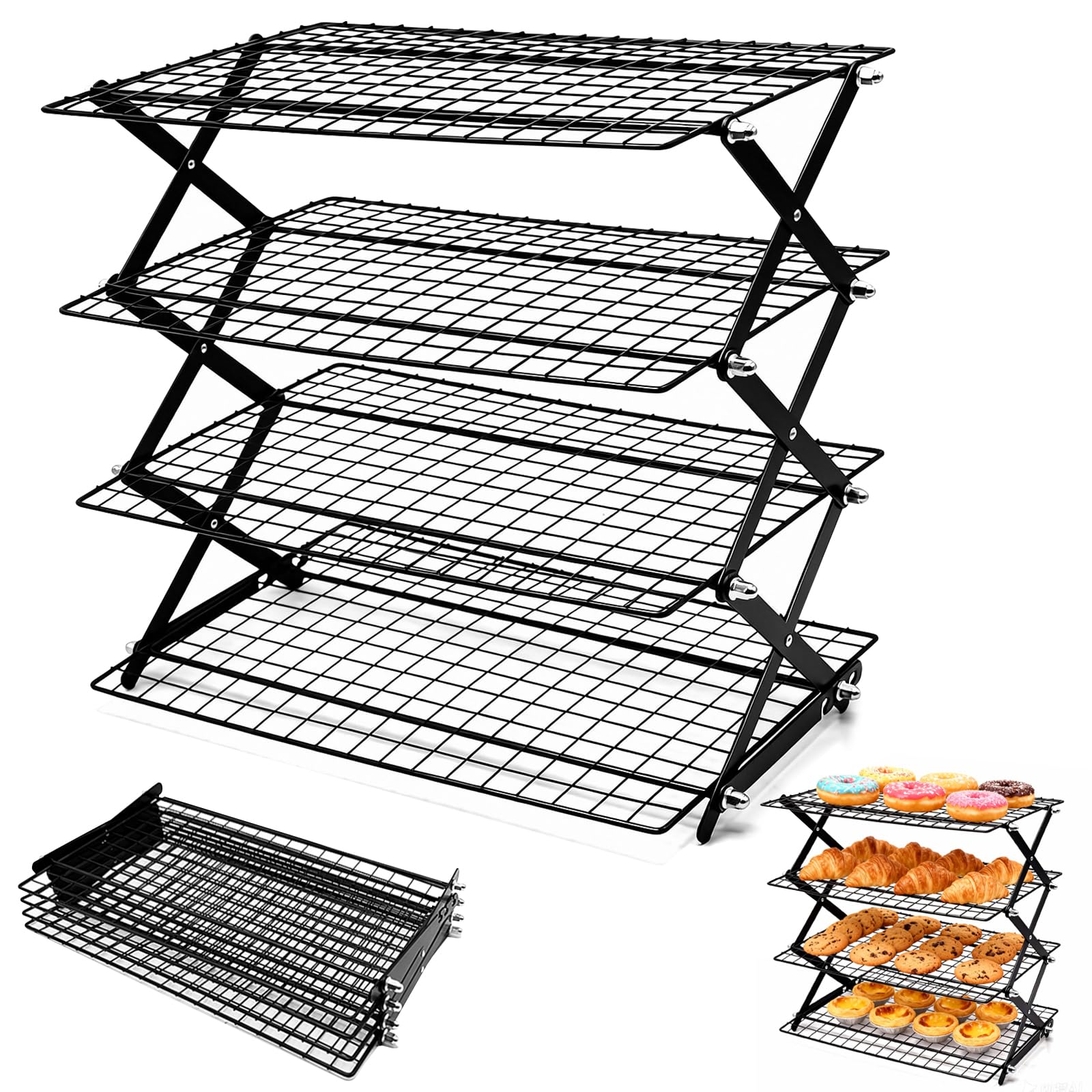 Grille de Refroidissement Pâtisserie Pliable 4 Niveaux Antiadhésif 43 x 24,5 cm