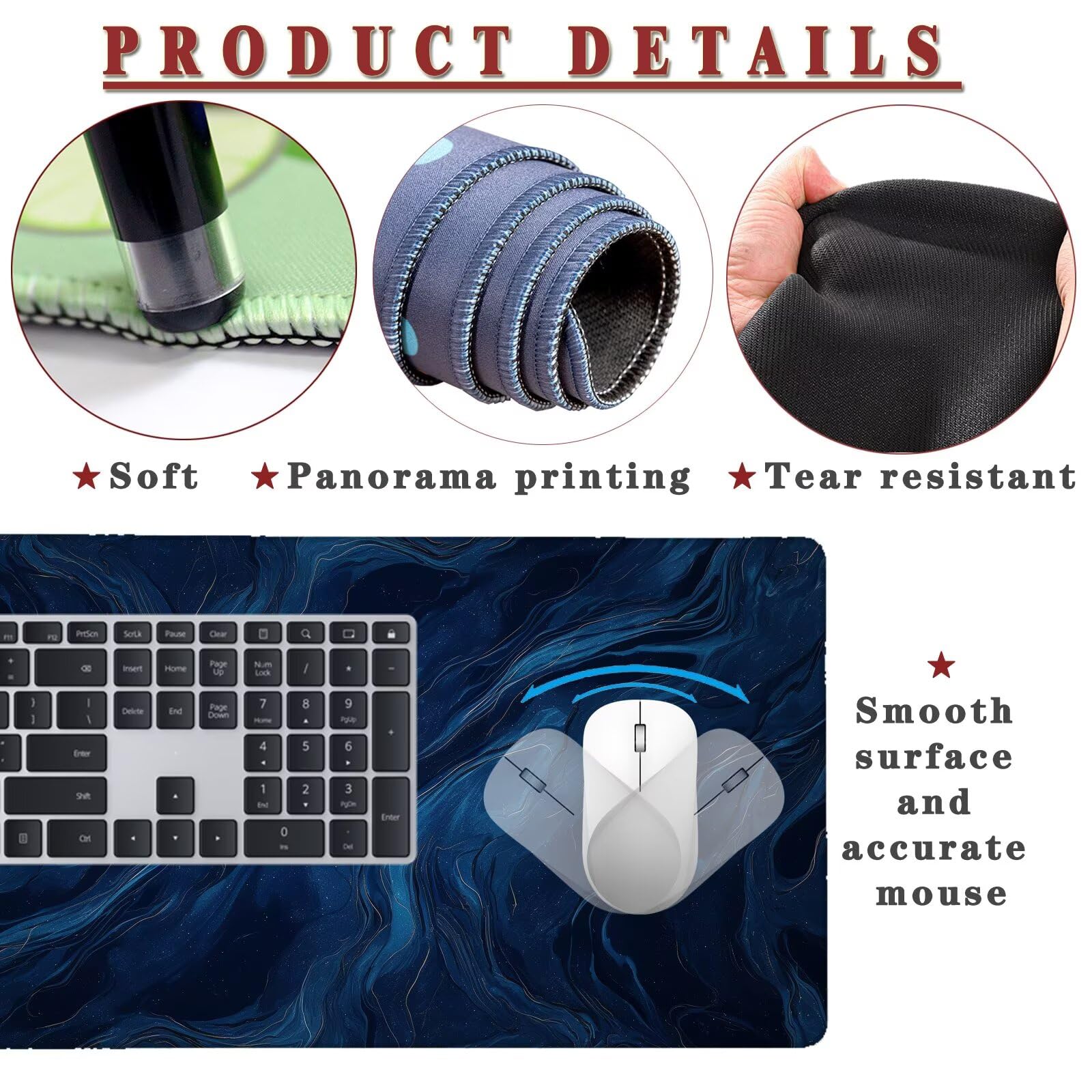 Tappetino per Mouse da Gaming, Tappetino Mouse Pad XXL Grande, Mousepad con Impermeabile e Antiscivolo, Lavabile Sottomano Copri Scrivania Ufficio, Tappetini Tappeto Mouse Mat 900x500x4mm Stone (5)