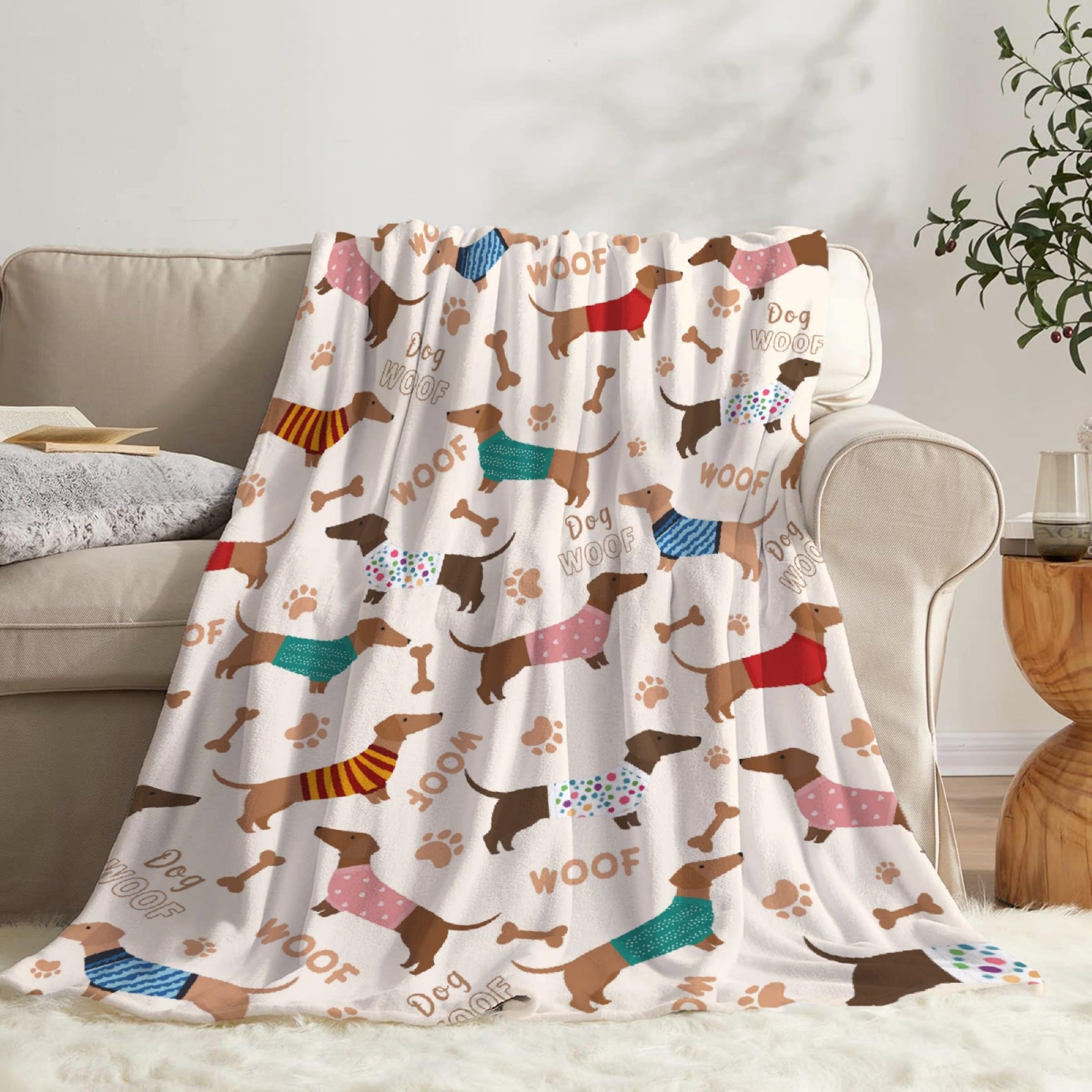 Todeyya Dachshund Dogs Gift Blanket - Super Soft Flannel Fleece, Lightweight Microfiber Cozy Plush for Couch, Teens/Travel, 60x50 in
