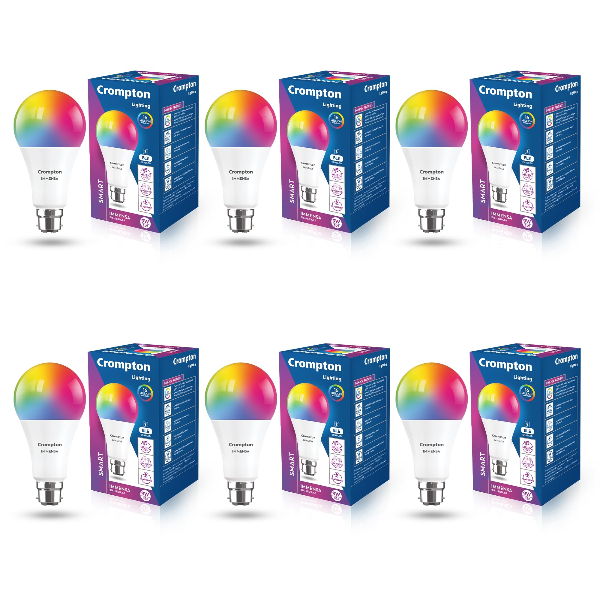 Crompton Immensa 9W Bluetooth Smart LED Bulb B22 | 16M Colours, Pack of 1