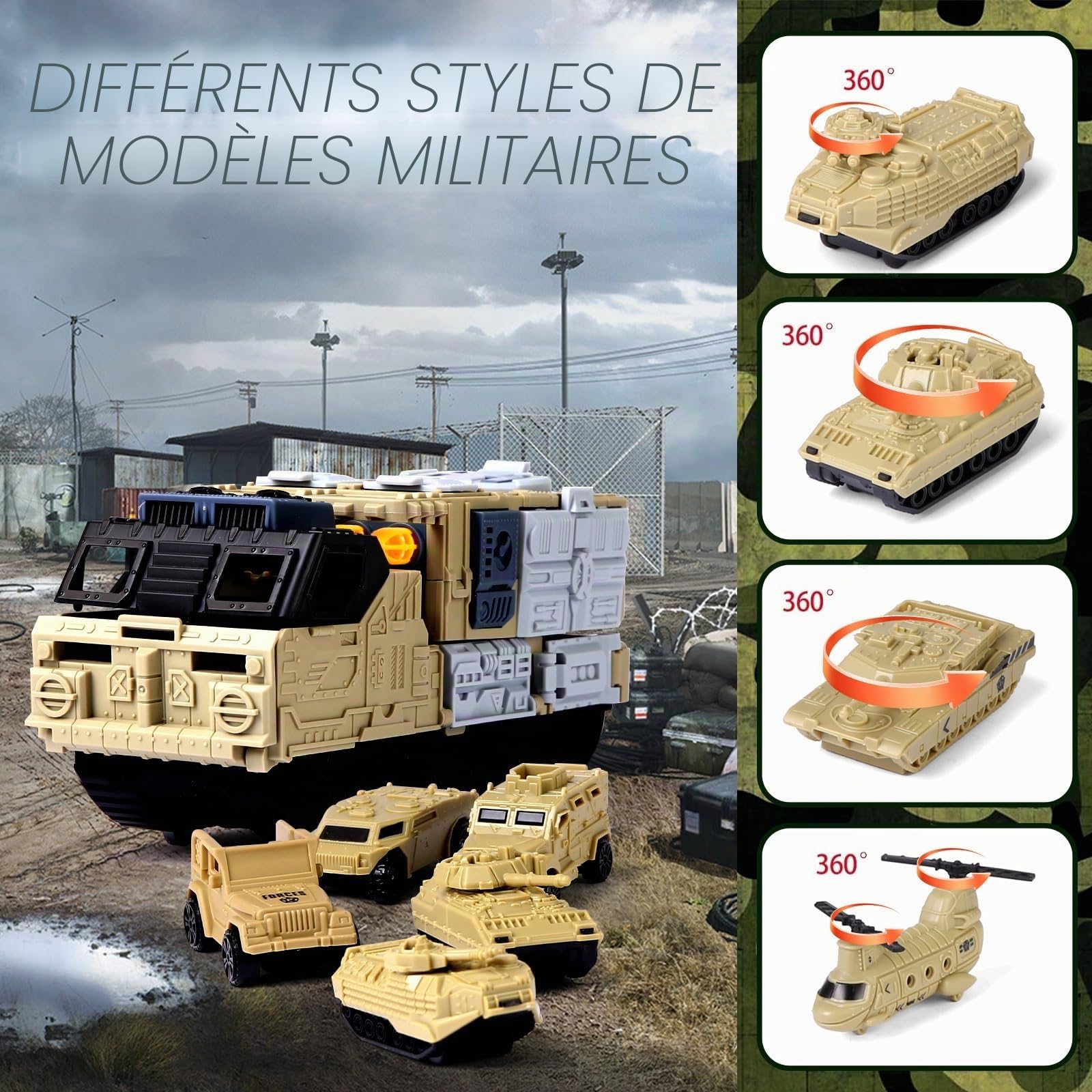 Jouet militaire avec réservoir, char, hélicoptère, soldats, armée, réservoir de voiture, jouet pour tout-petits, enfants, garçons, filles de 3, 4, 5, 6, 7, 8 ans
