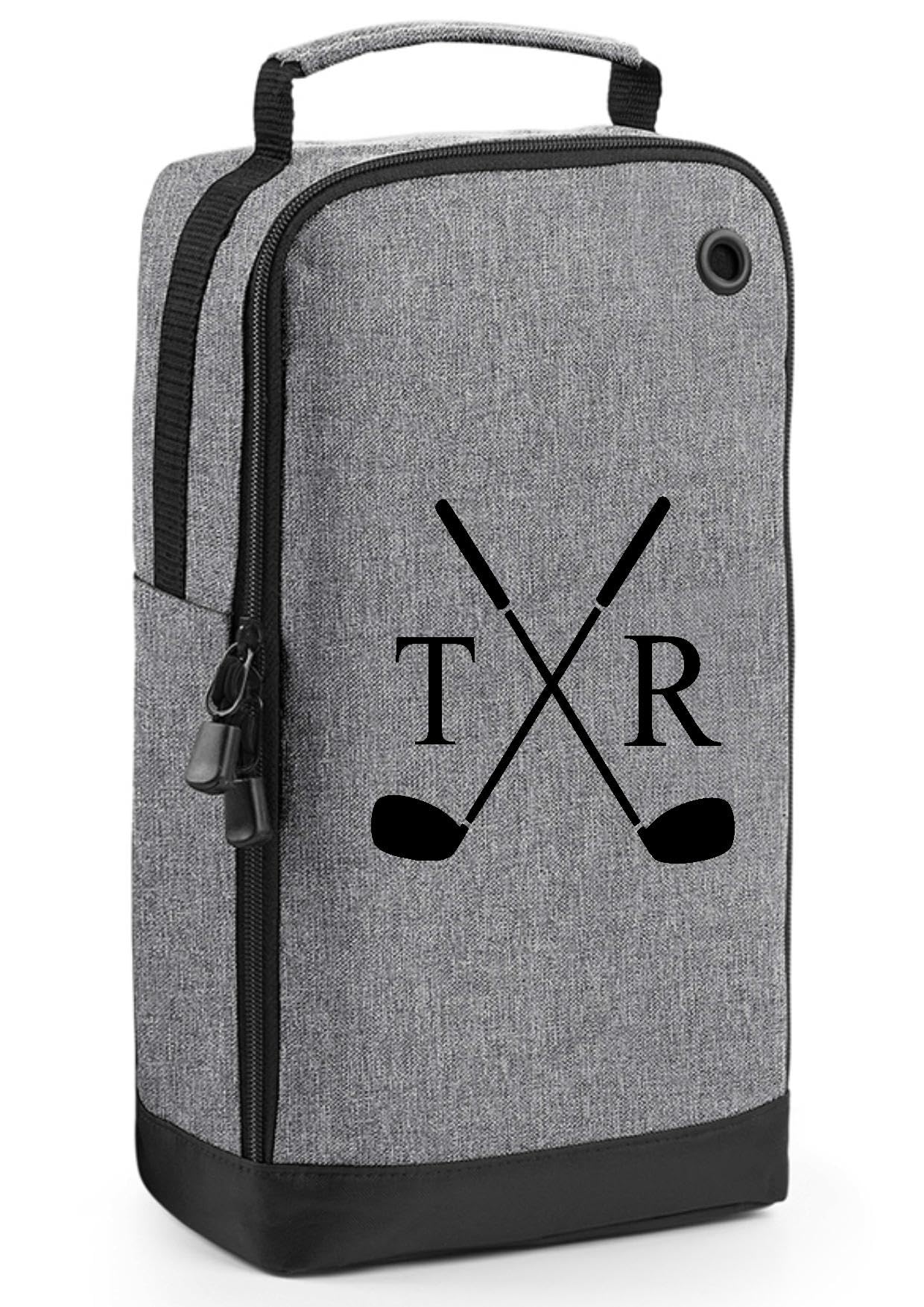 Personalised Golf Shoe Bag with Club Design, Monogram Initials (Grey)
