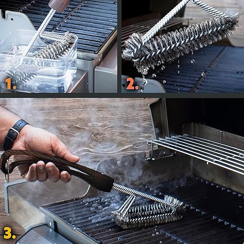 Miniatura 10 de Cepillo para parrilla con limpieza 360 Kona el mejor cepillo de parrilla de 18 pulgadas limpiador de parrilla de acero inoxidable 3en 1que