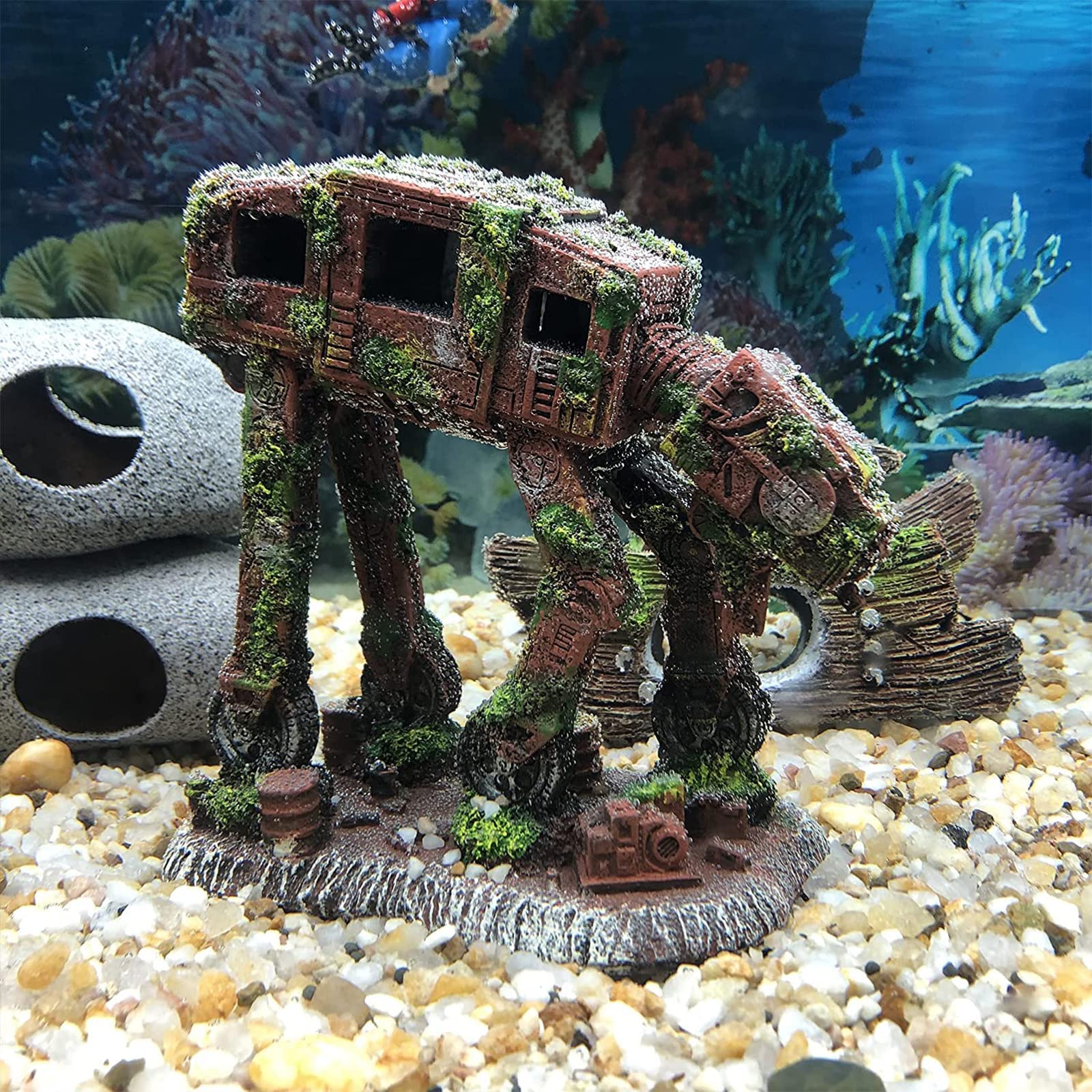 Decorazione per acquario in resina, a forma di robot, nascondiglio sottomarino creativo per pesci, decorazione per acquario