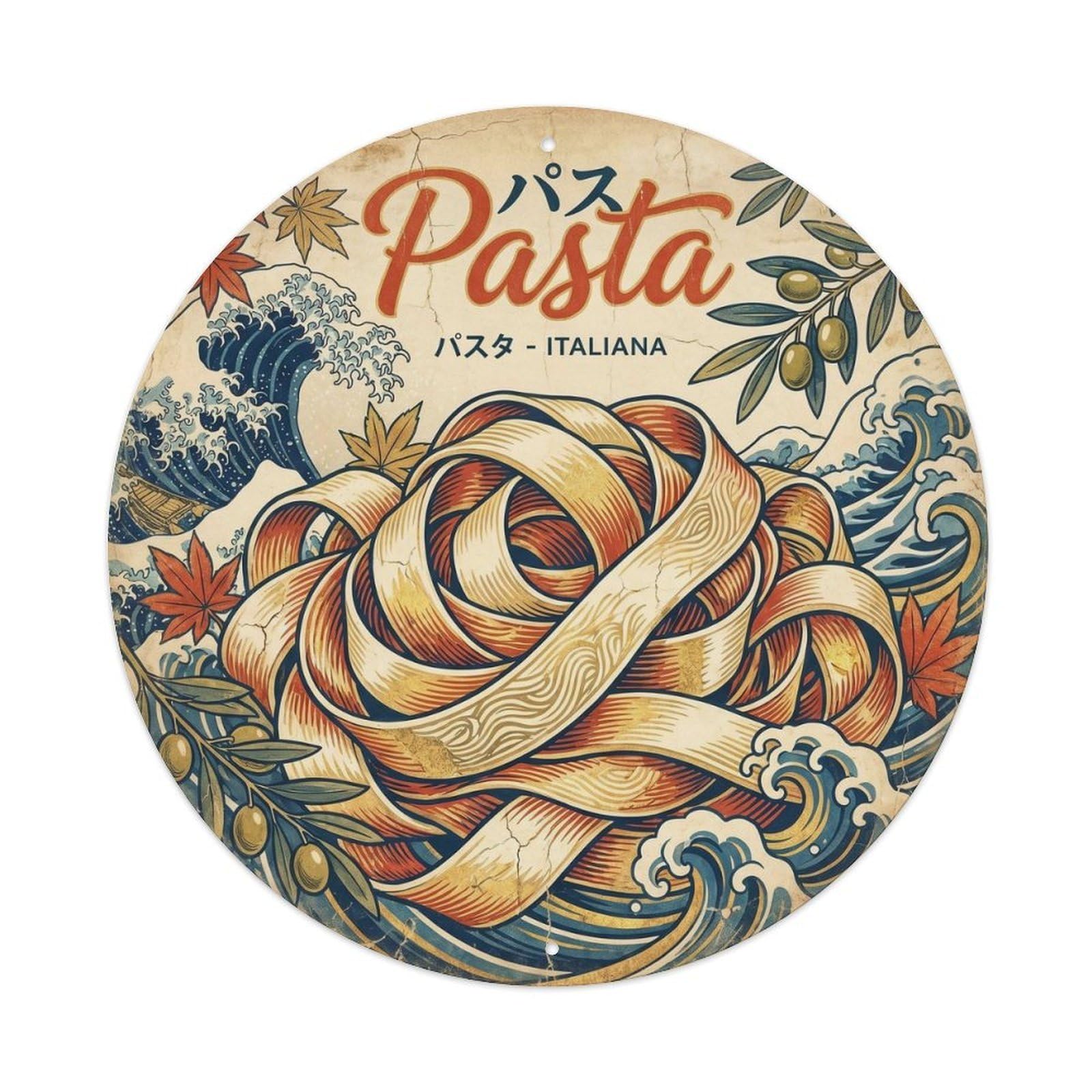 Restaurant Cuisine Pasta Woodblock Italy Travel Metal Tin Sign