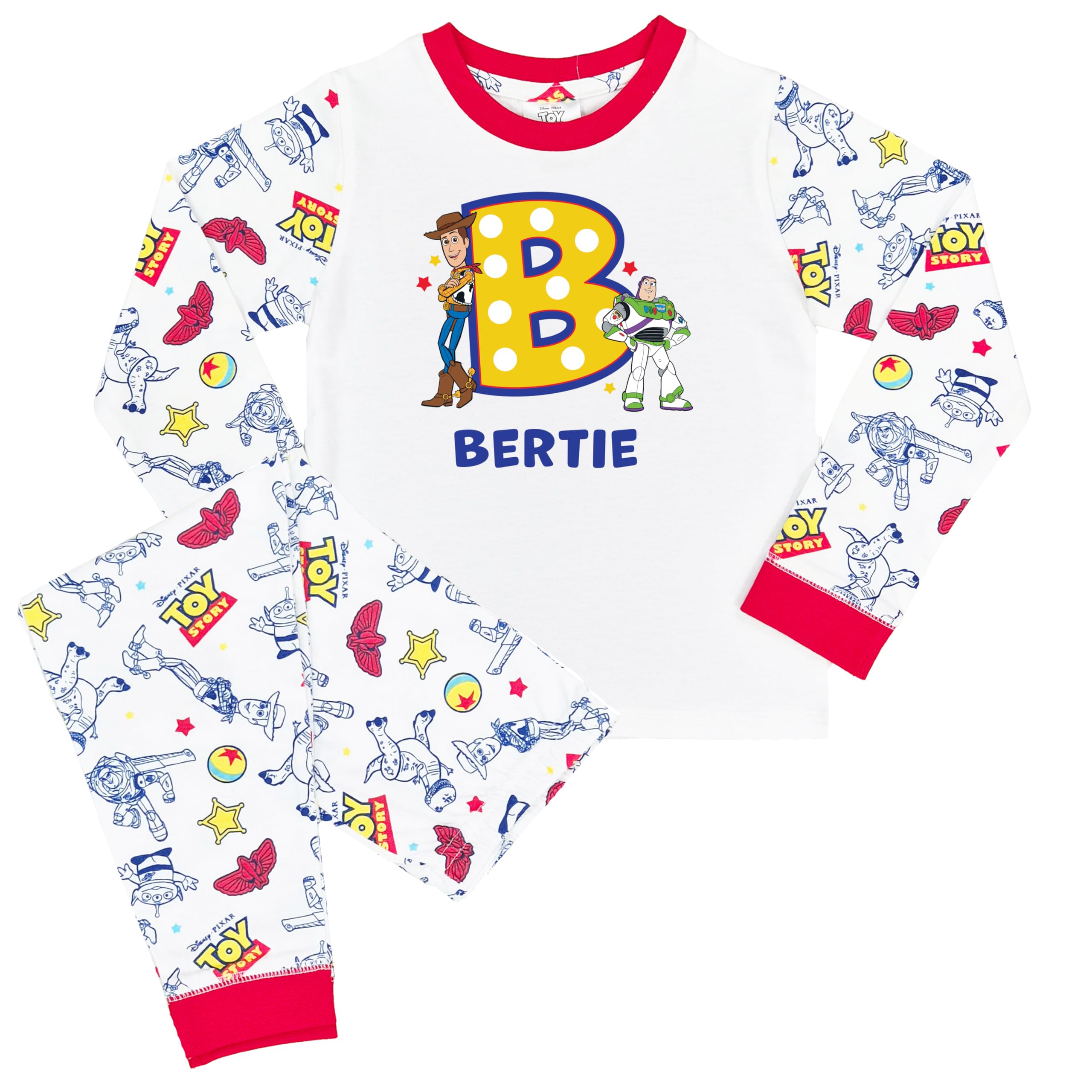 Disney Toy Story Boys Pyjamas Personalised Initial & Name Buzz Woody PJs (Toy Story Initial & Name, 5-6 Years)