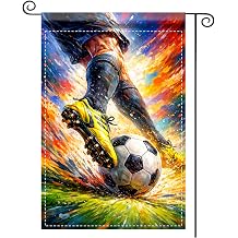 Nuxovilar Garden Flag 12x18 Inches Polyester 2026 Soccer Championship Garden Flag Football Sports Yard Lawn Farmhouse Artistic Oil Painting Style Soccer Player Kicking Ball