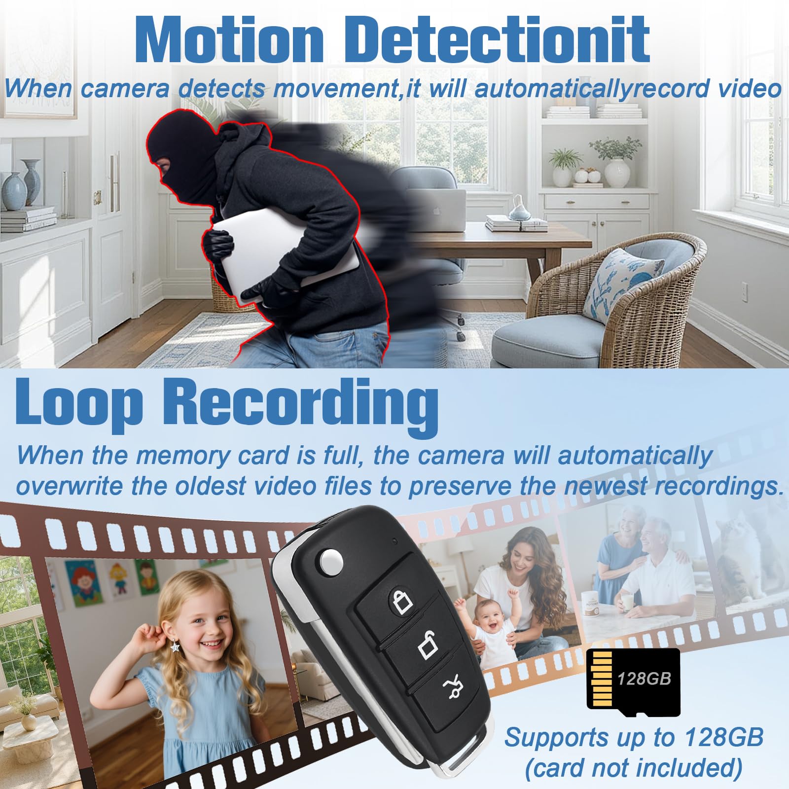 Mini Body Cam, Kleine Kamera Innen HD 1080P, Tragbare Mikro Kamera Eingebautem Akku mit Nachtsicht & Bewegungserkennung/Loop-Funktion, Bodycam Körperkamera für Innen Aussen Überwachung