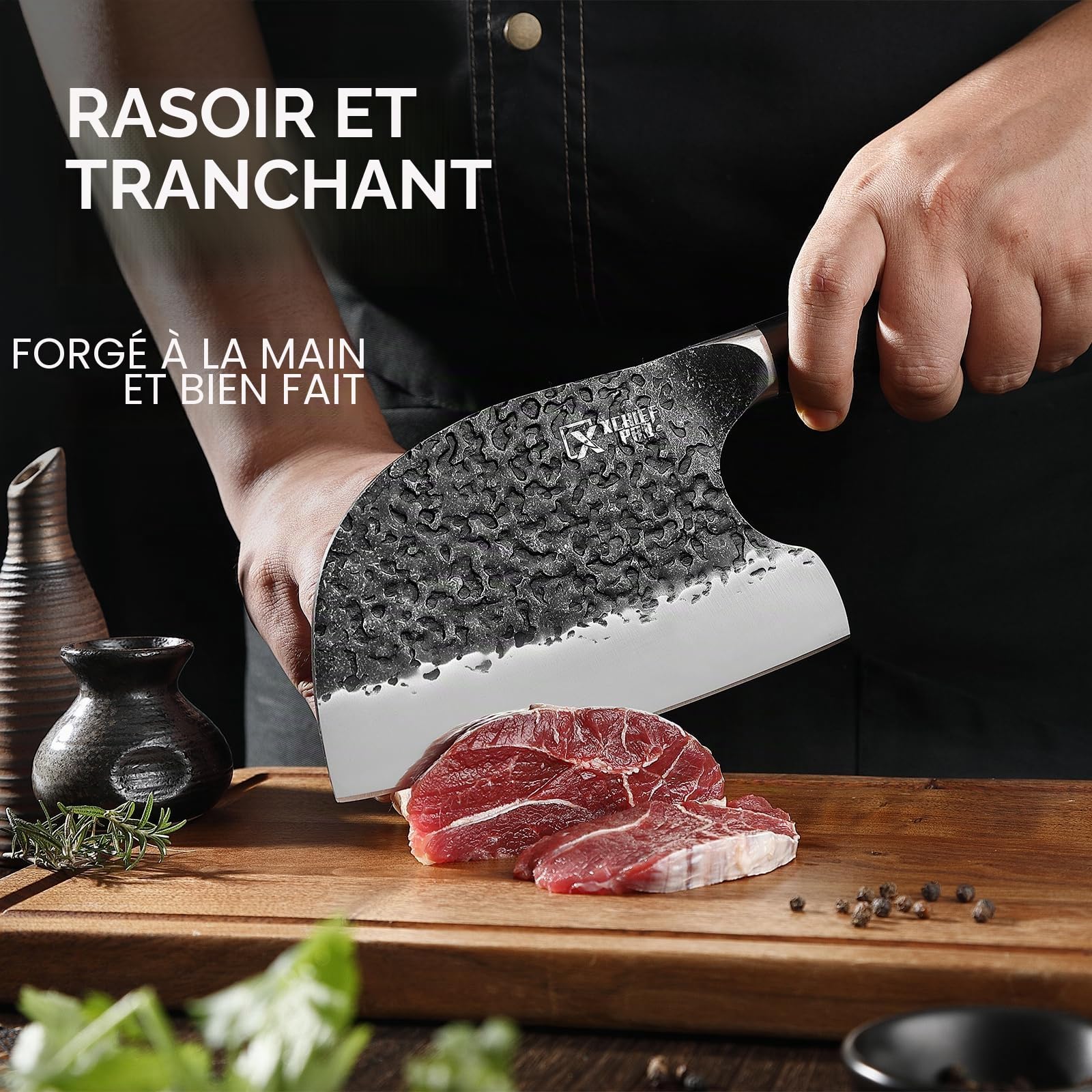 Set de 6 couteaux cuisine japonais forgés à la main | Set de couteaux de cuisine japonais en acier au carbone avec sac de transport, pour la cuisine, le camping, le barbecue, etc.