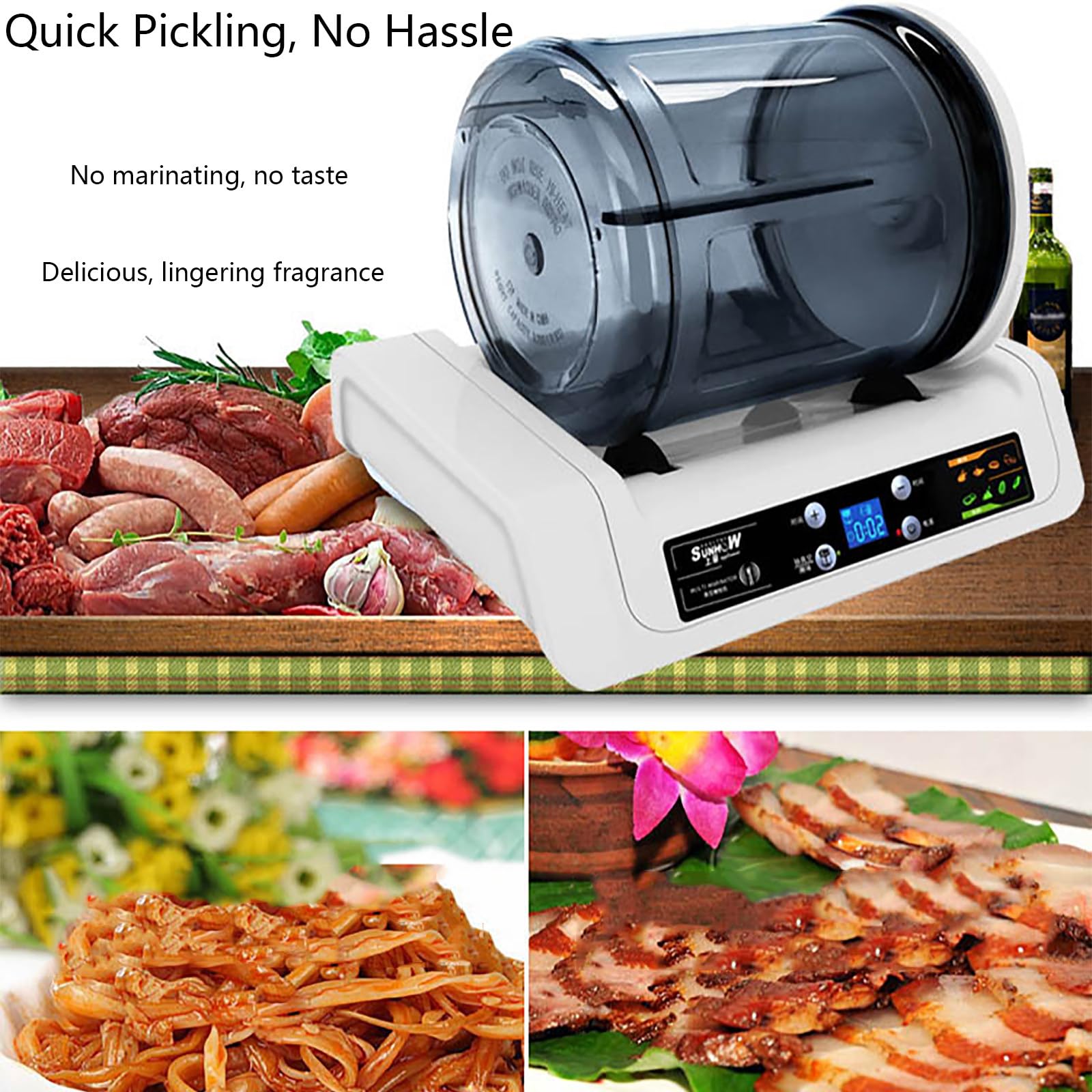Macchina elettrica per burattare alimenti, multi-marinatore LCD intelligente per la lavorazione degli alimenti da cucina, macchina automatica per marinata di hamburger da 5 litri