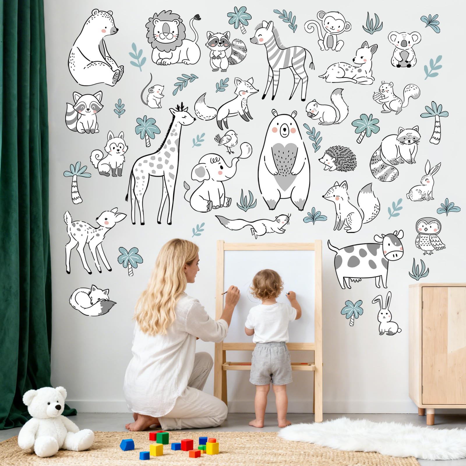 FUFUQUARE Black Line Animals Wall Stickers Kids Cartoon Tigger Rabbit Wall Art Decals PVC Removable for Nursery Boys Bedroom Living Room Classroom - Image 3