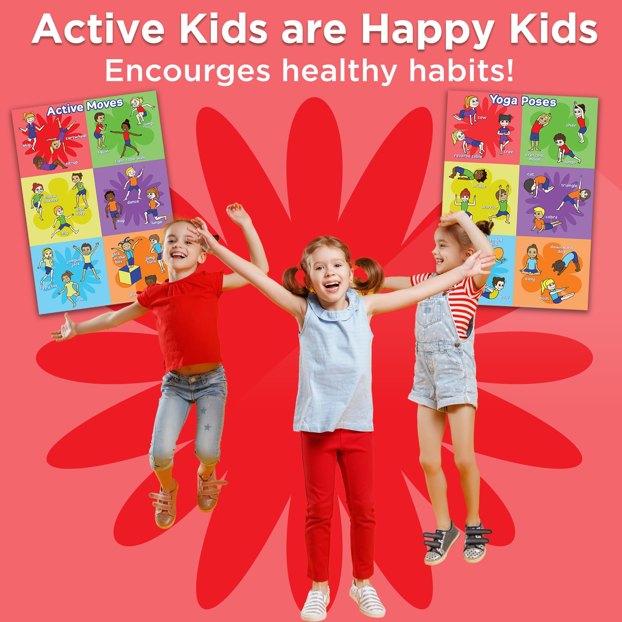 Covelico PE Posters for Gym for Elementary, Set of 2 - Exercise + Yoga Poses Poster, A3 Laminated Physical Education Classroom Decor, PE Teacher Essentials Physical Education Equipment for Gym Games