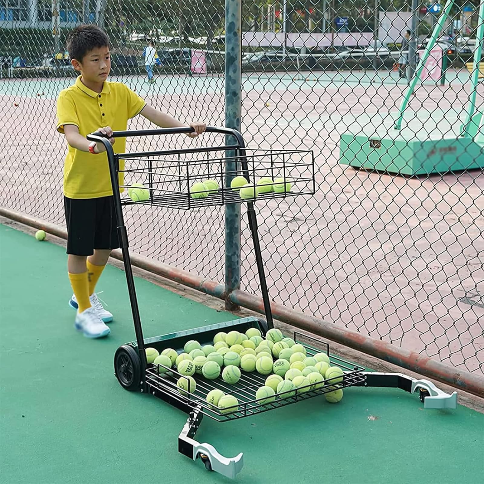 Raccoglitore di Palline da Tennis, Raccoglitore di Palline da Tennis con Raccolta Automatica, può Contenere Fino a 290 Palline da Tennis, Raccogli Facilmente La Palla E Libera Le Mani