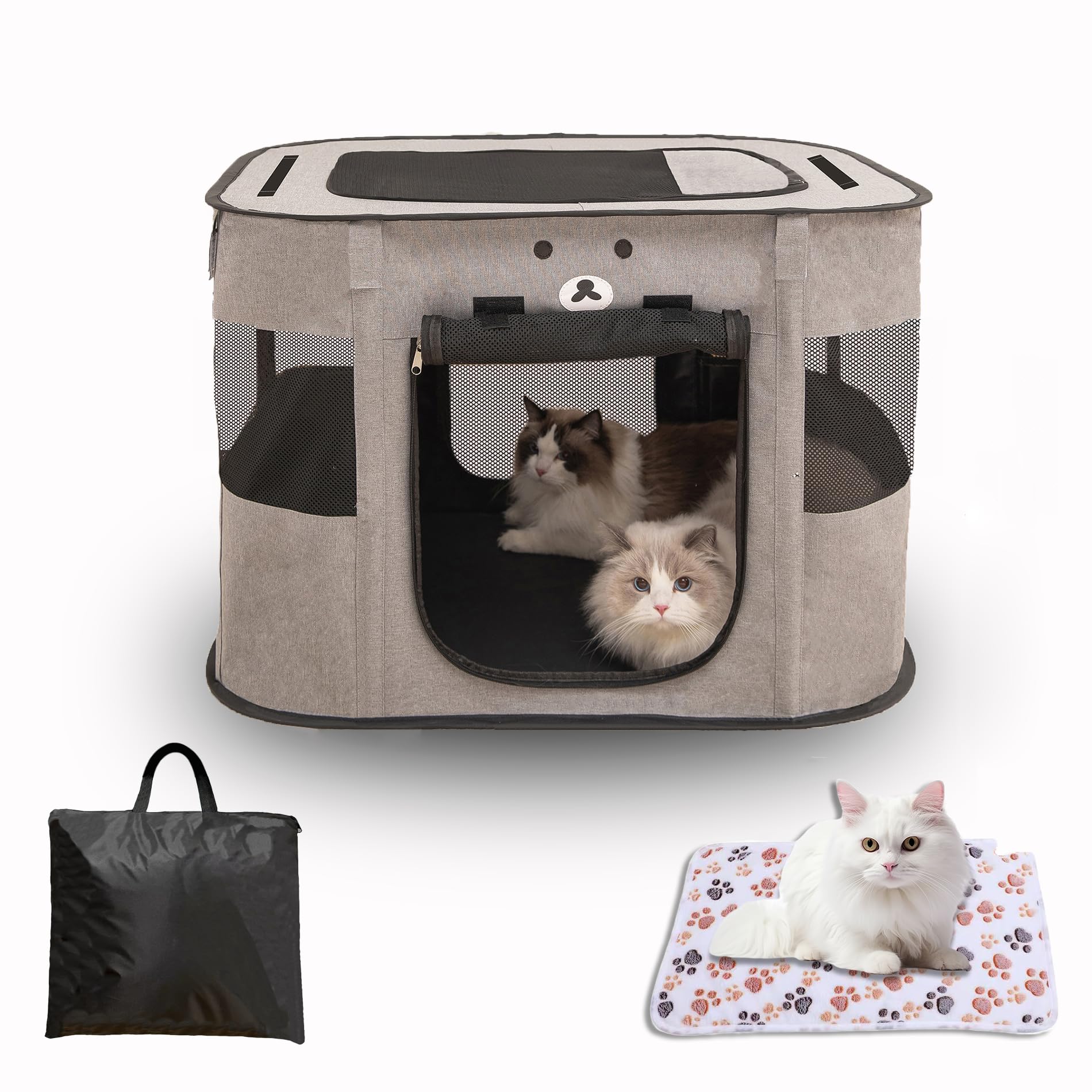 ALGALBLOOM Portable Rectangular cat Litter House, Large Space Foldable cat Bed, top with Detachable Zipper, Indoor and Outdoor Dog and cat enclosures, Easy to Assemble (Grey, L (32