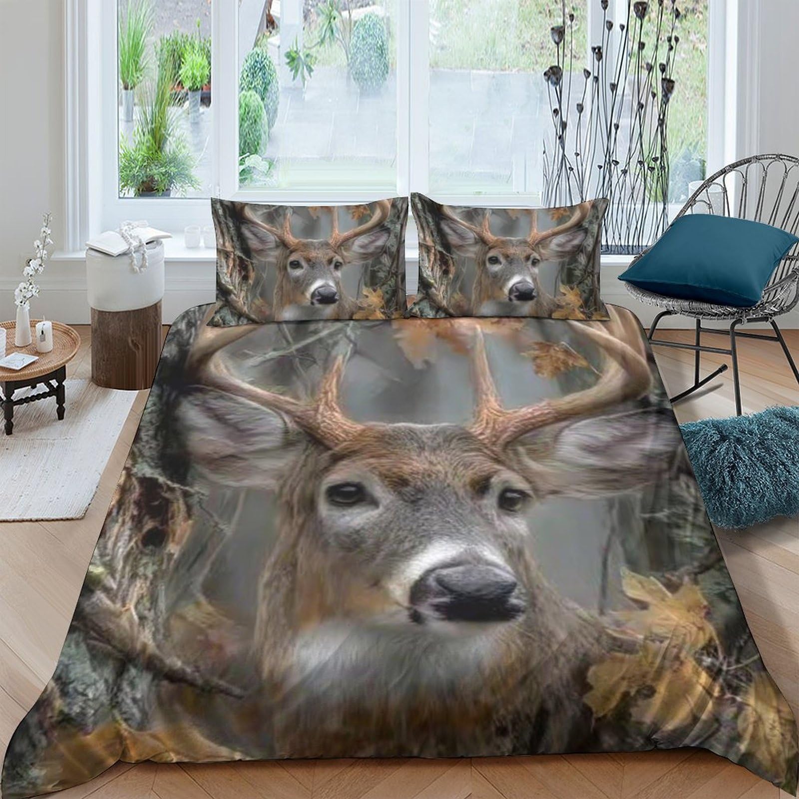 Ctjqhvkz Style-4 3D Printed Deer Forest Fitted Sheet Microfiber Soft Breathable Antler Bed Cover For Bedroom Guest Room Decor Single（135X200cm）