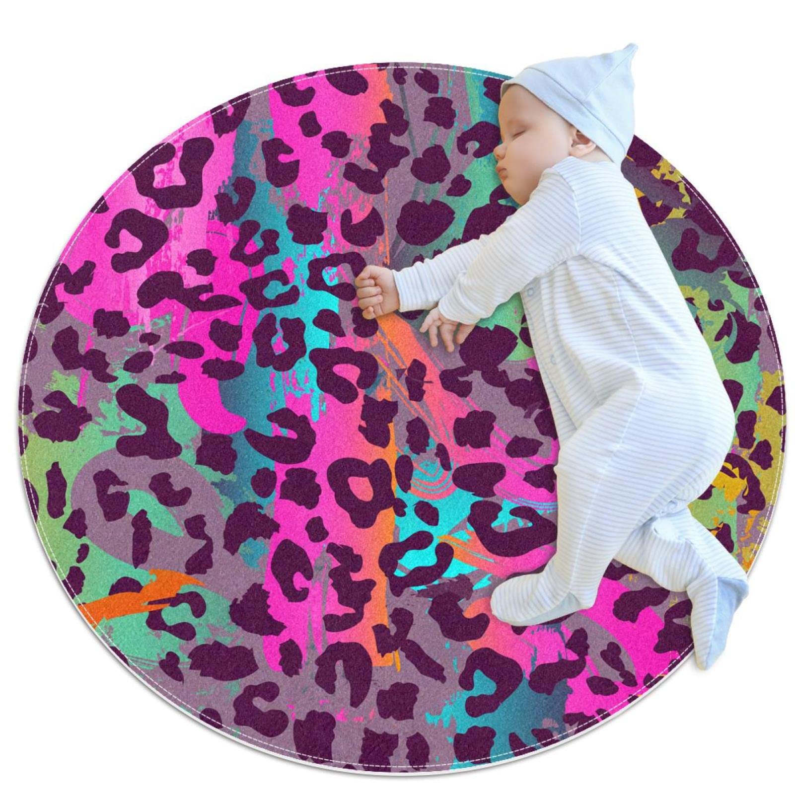Tapis rond camouflage coloré JDEZ 100cm lavable et antidérapant