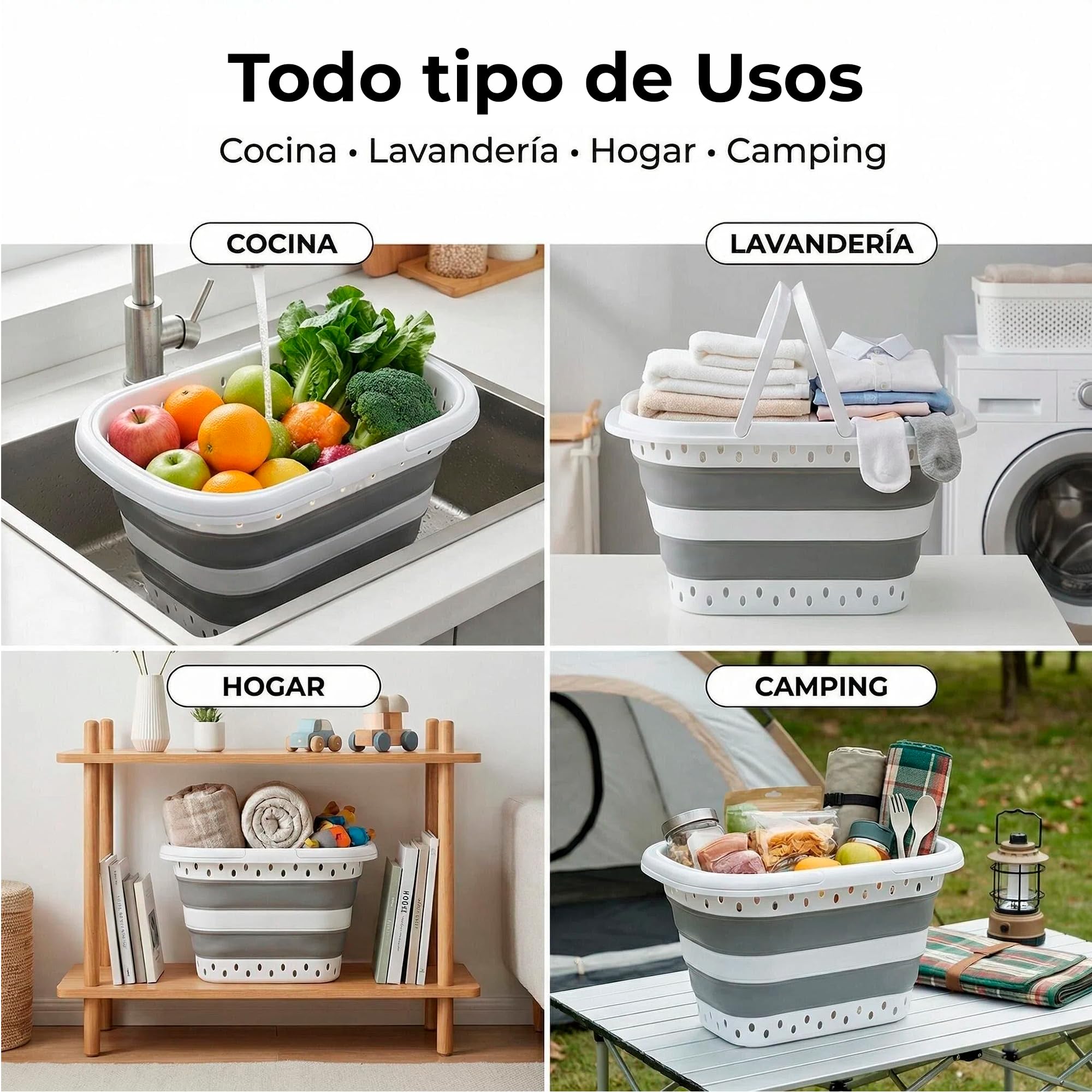 Cesto Plegable de Colada 32L CIA&CO, Cesta de Ropa Plegable de Silicona con Asas, Compacta y Portátil, Ahorra Espacio, para Lavandería, Camping, Cocina, Fregadero y Limpieza