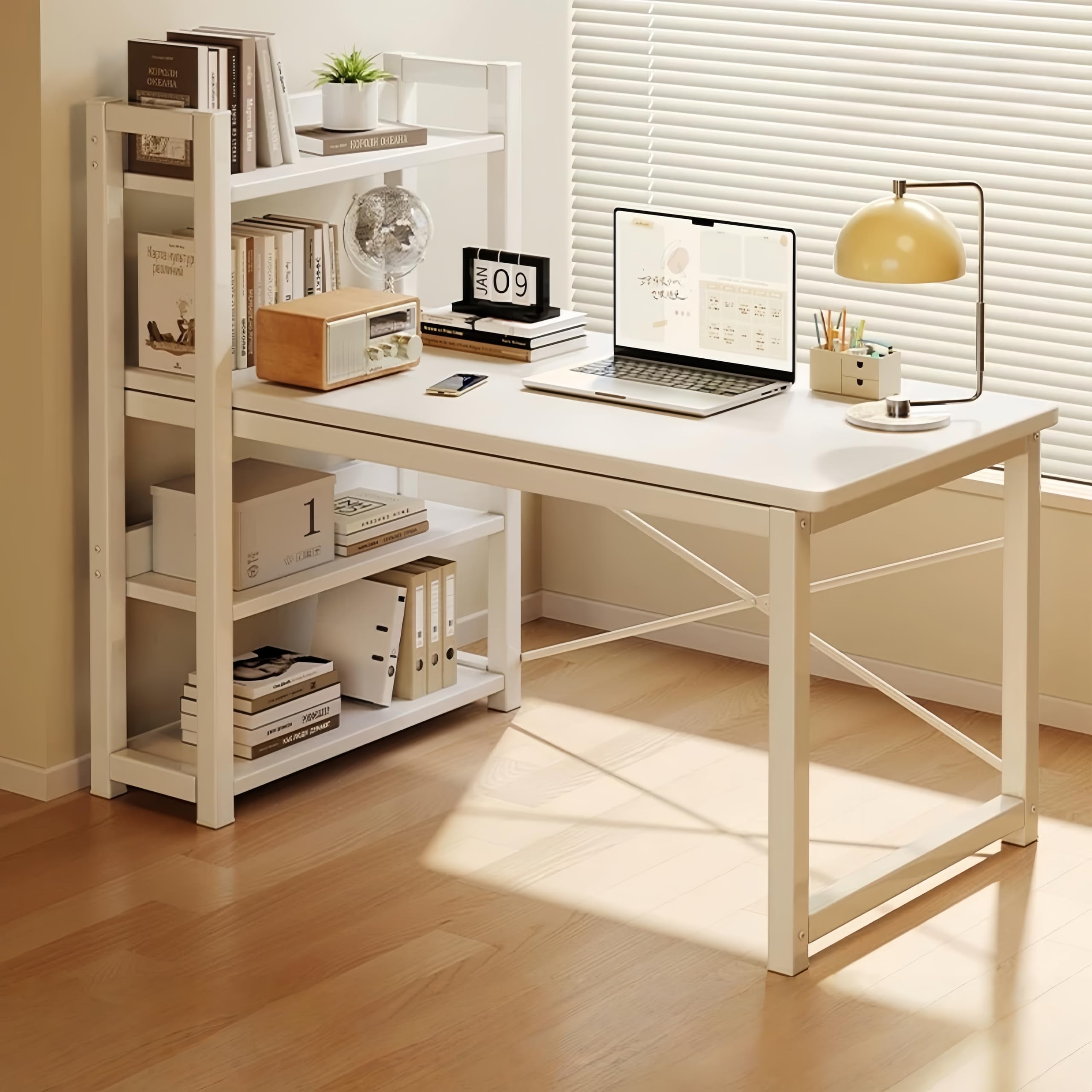 Amazon | N&S パソコンデスク 収納ラック付き 幅110cm 奥行50cm 省