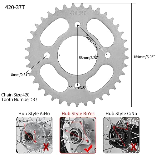 Miniatura 2 de RUTU Piñón Go Kart de 420 cadenas de 37 dientes de 2.283 in, repuesto para motocicleta de 50 CC, 70 CC, 90 CC, 110 CC, 125 CC, 140 CC, 160 CC, SSR,