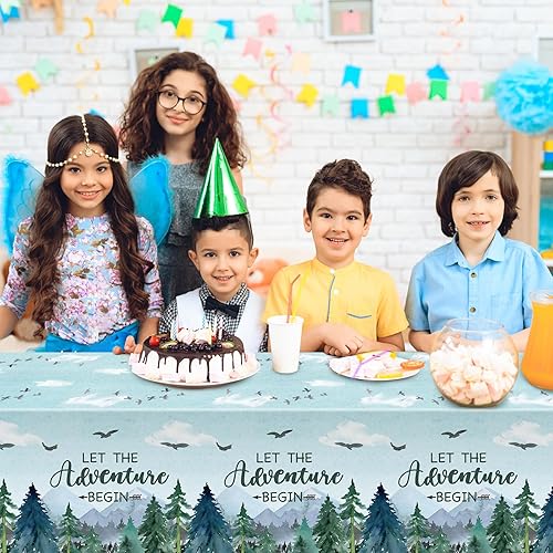 Miniatura 4 de Mantel de 3 piezas con texto en inglés "Adventure Awaits Let The Adventure Begin", mantel rectangular desechable de plástico para baby shower,