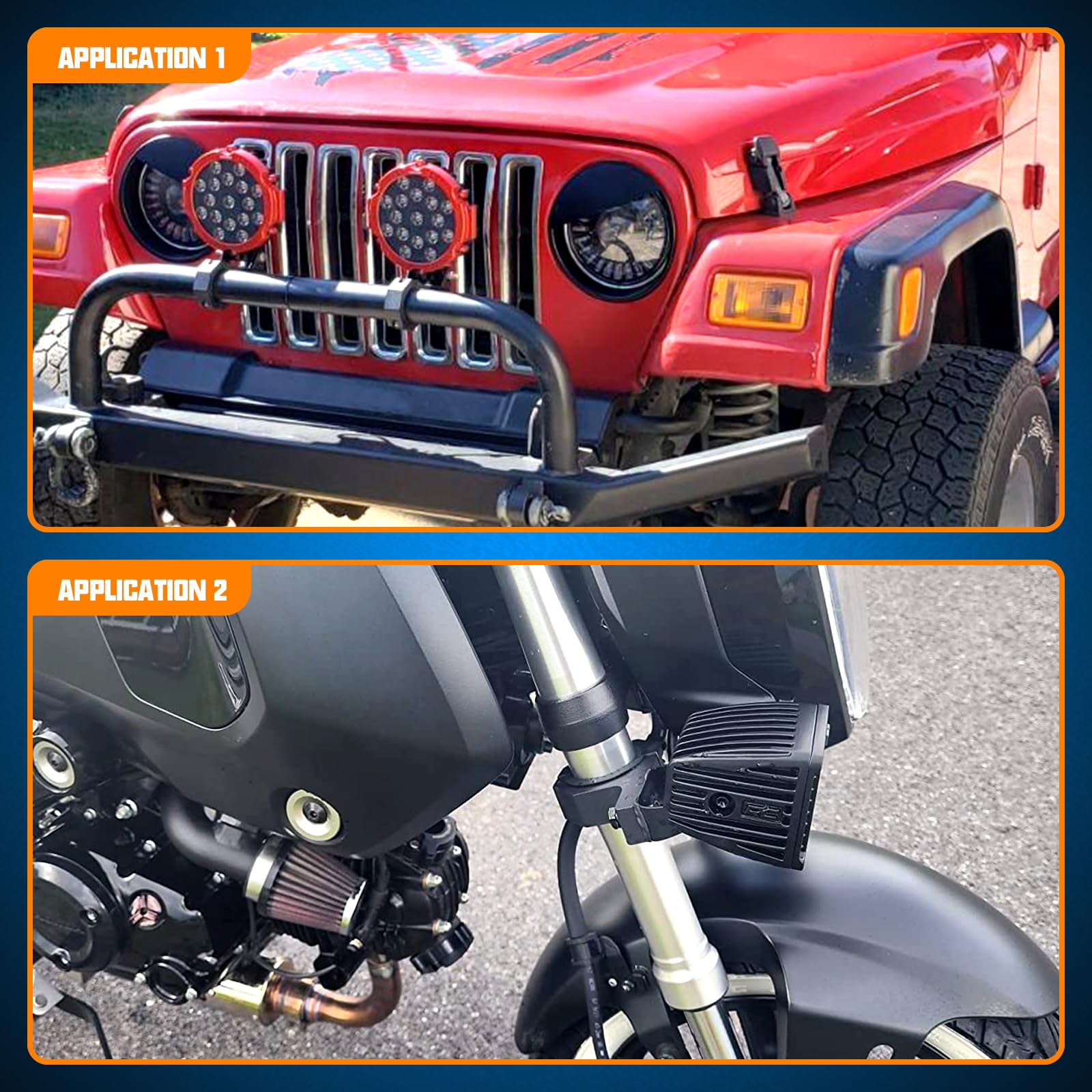 RIGIDON Uniwersalne oświetlenie robocze, zacisk rurowy, listwa świetlna LED, do reflektorów roboczych, uchwyt zaciskowy, do samochodów offroad, ciężarówek, motocykli (25 mm / 31 mm / 38 mm / 50 mm)