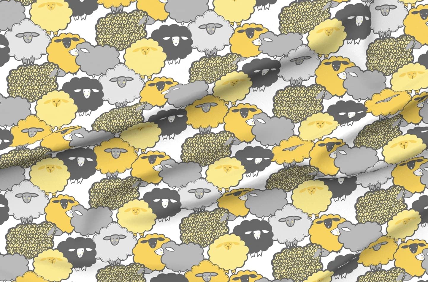 Spoonflower Fabric - Sheep Yellow Gray Farm Animal Printed on Organic Cotton Sateen Fabric by The Yard - Sewing Quilting Apparel Home Decor