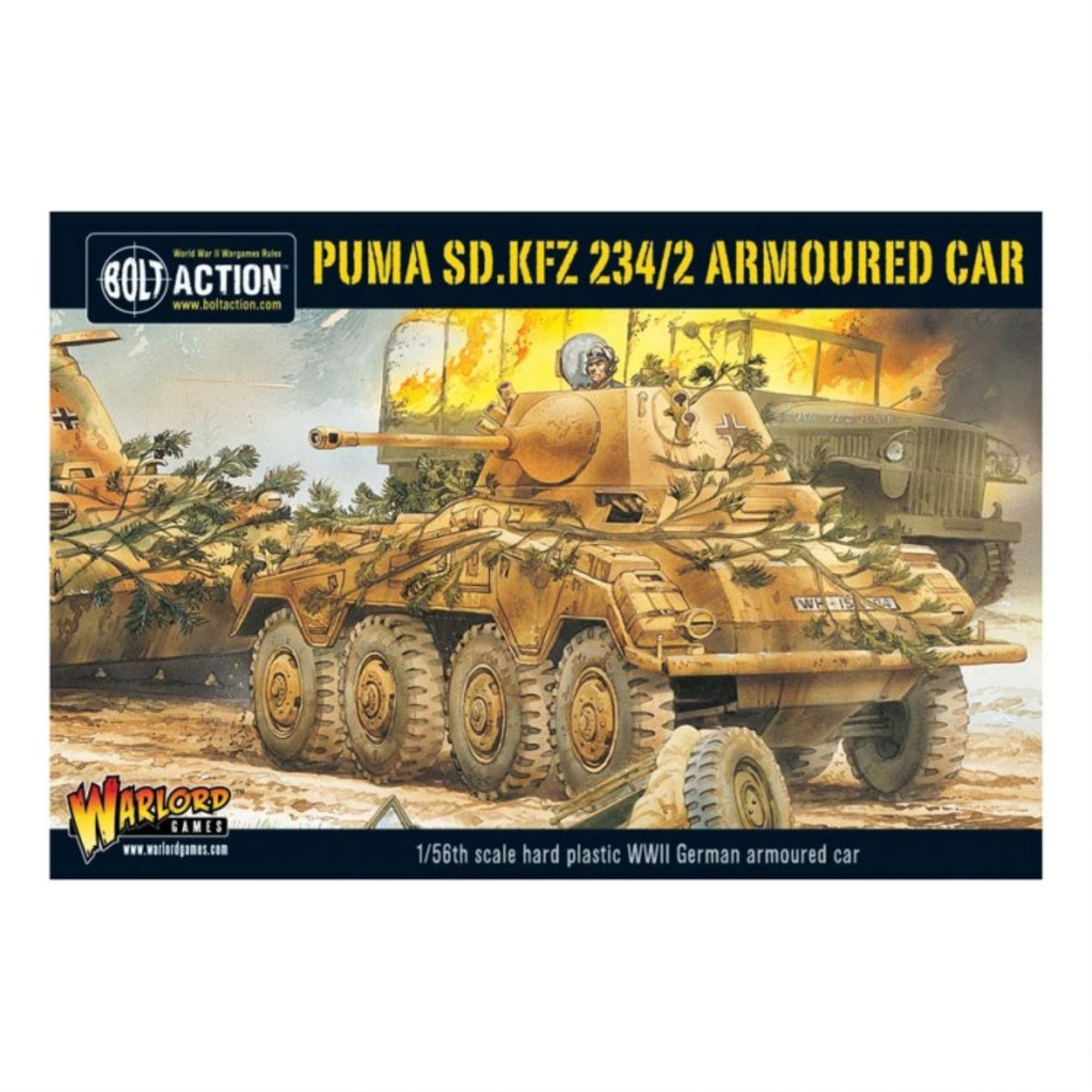 WarLord Bolt Action Puma Sd.Kfz 234/2 Armored Car 1:56 WWII Military Wargaming Plastic Model Kit, Small
