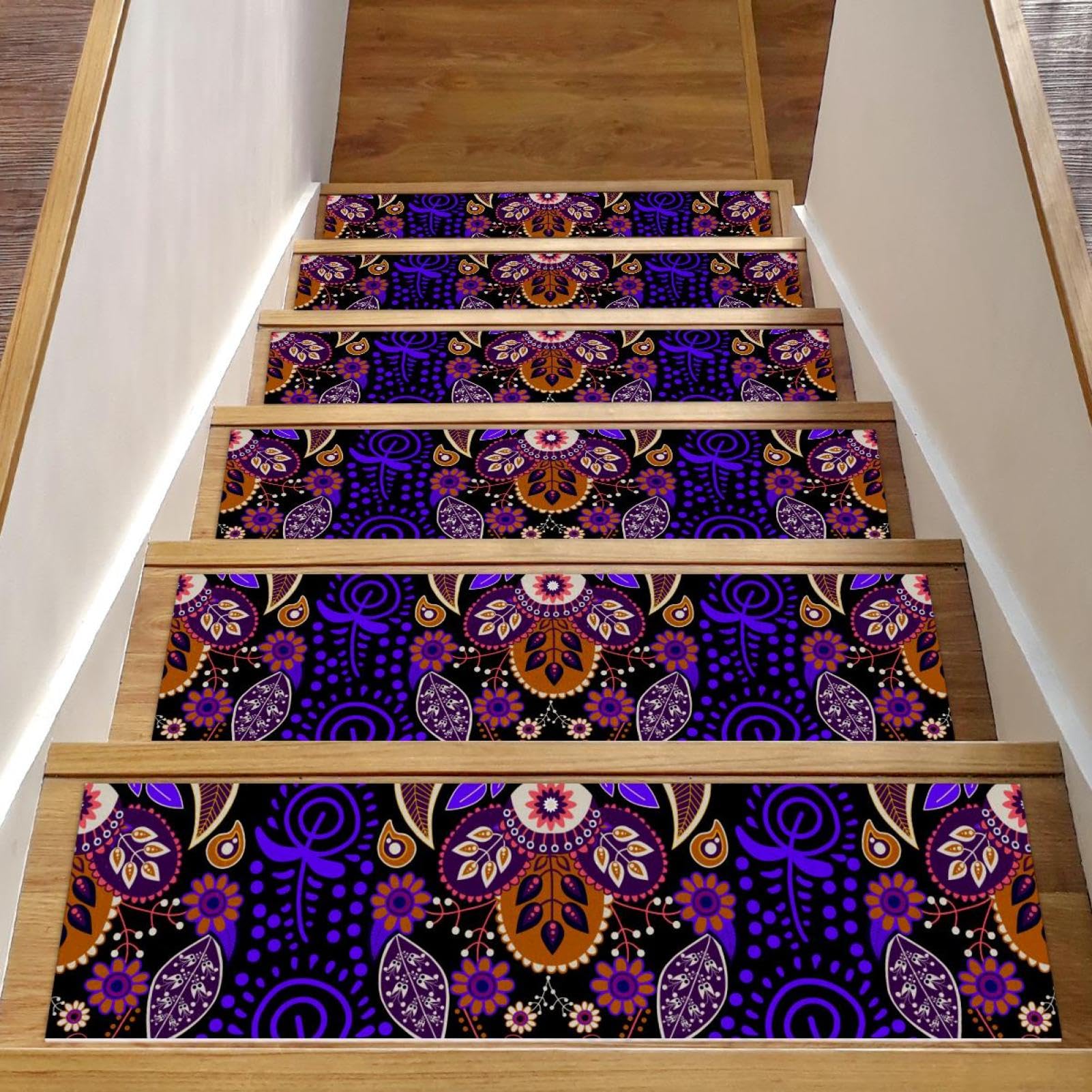 Alfombra vintage bohemia de 8x30 pulgadas: 15 almohadillas antideslizantes para peldaños