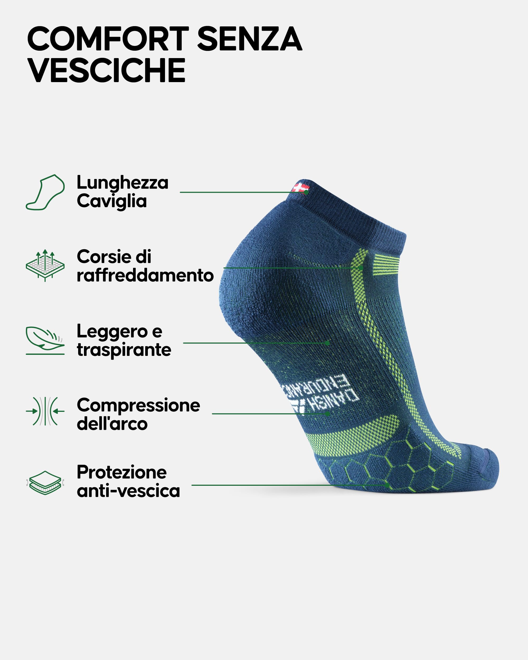 DANISH ENDURANCE Calzini Corti da Corsa, Anti-Vescica, Calze Sportive da Running Estive, per Uomo e Donna, 3 Paia
