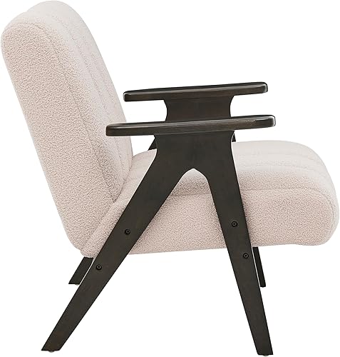 Miniatura 9 de Roundhill Furniture Rella Modern Teddy Sherpa - Silla decorativa con marco de madera espresso, color beige