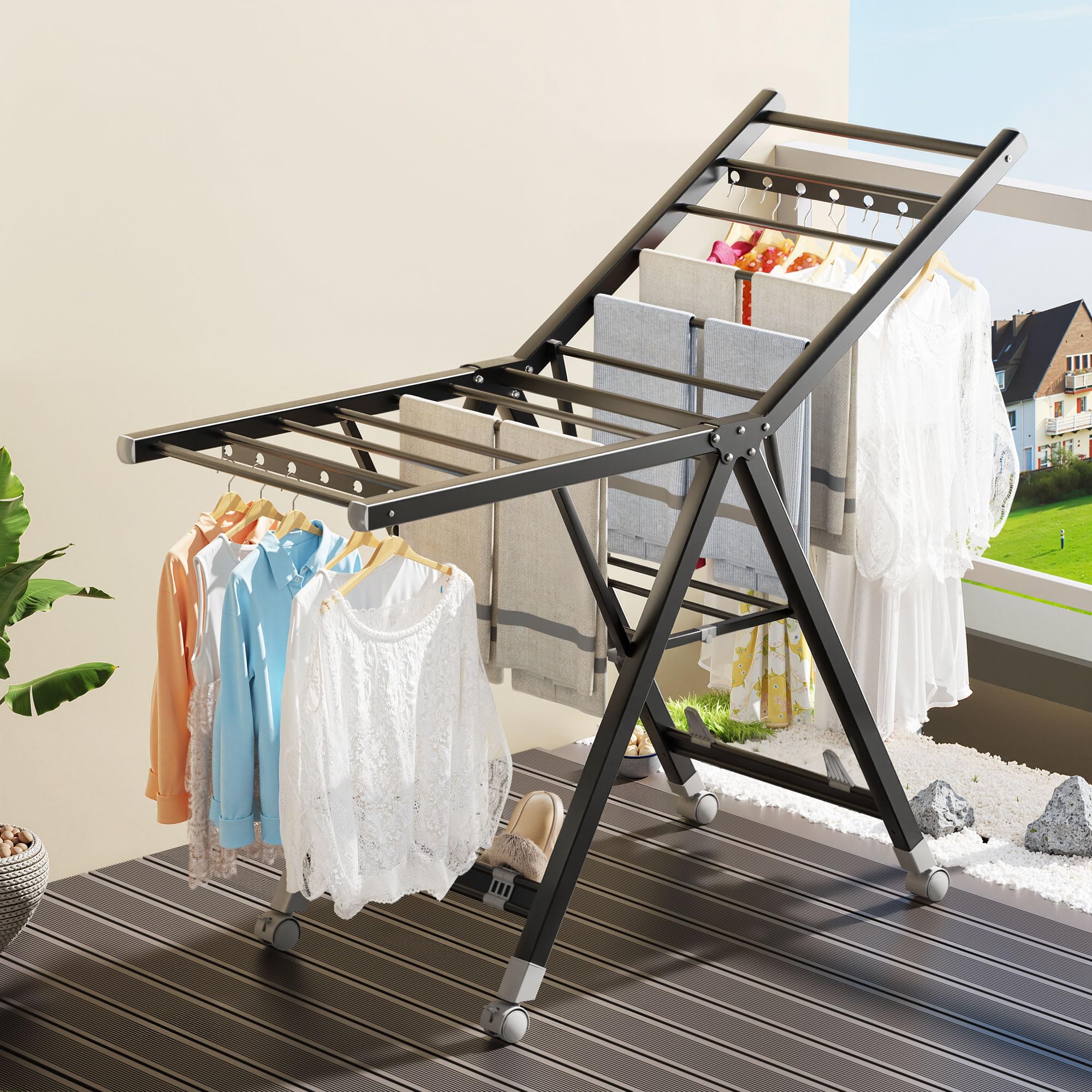 IMHO Wäscheständer Aluminium 3 Ebenen Flügelwäschetrockner Klappbar | Schwerlast Wäschetrockner für Innen und Balkon, 60x150x100 cm, rostbeständig, faltbar, für Kleidung Handtücher Bettwäsche