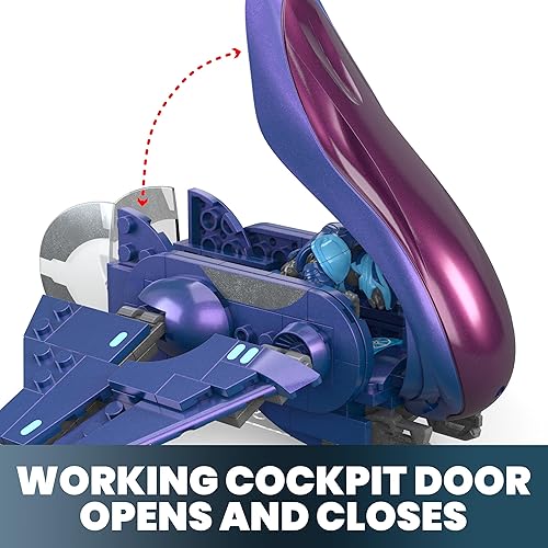 Miniatura 4 de Mega Juego de juguetes de construcción Halo, FLEETCOM Mongoose Aircraft Vehicle con 205 piezas, 2 figuras de acción micro articulables y accesorios