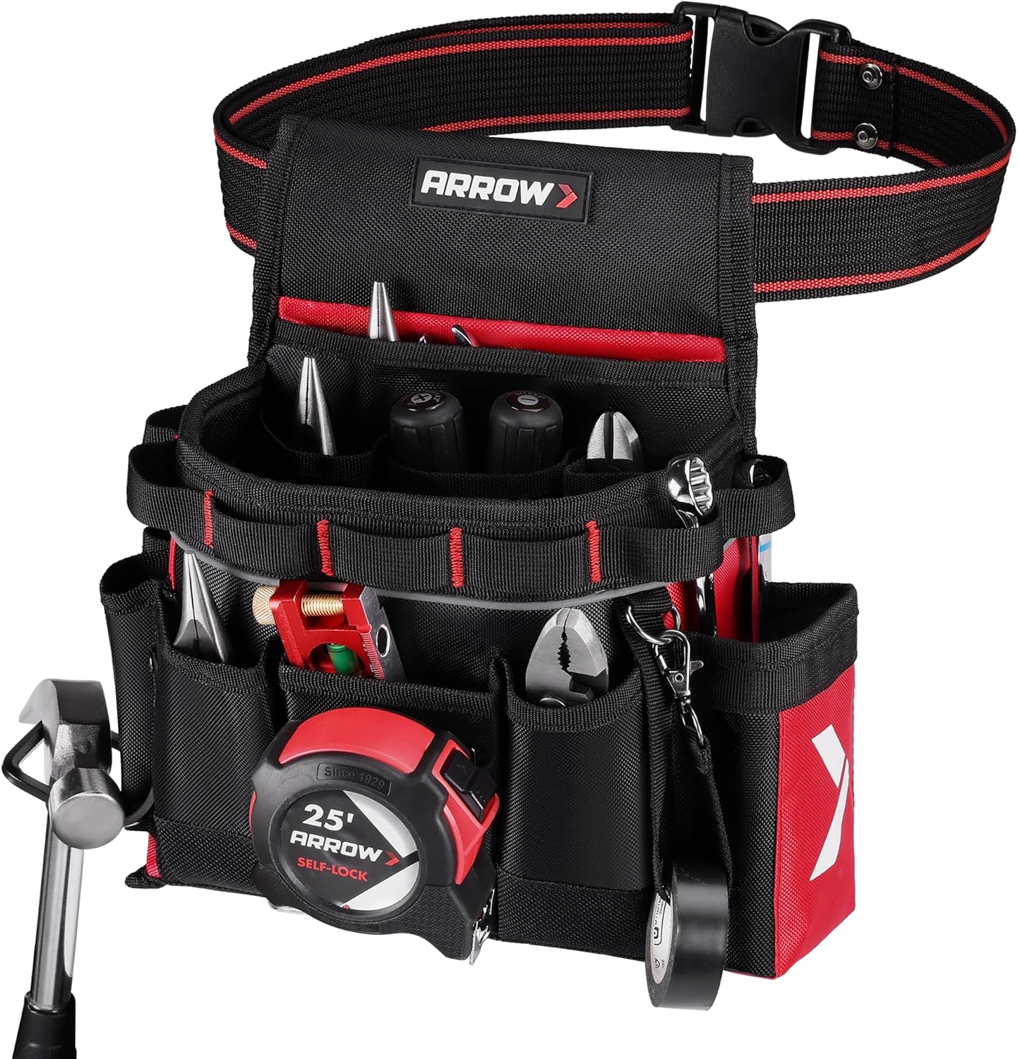 ARROW Tool Belt Heavy-Duty, Electrician Tool Pouch with 10 Pockets, 840D Oxford Fabric, Utility Belt with Hammer Holder, Adjustable Tool Belts for Men Women Electrician Carpenter, Construction