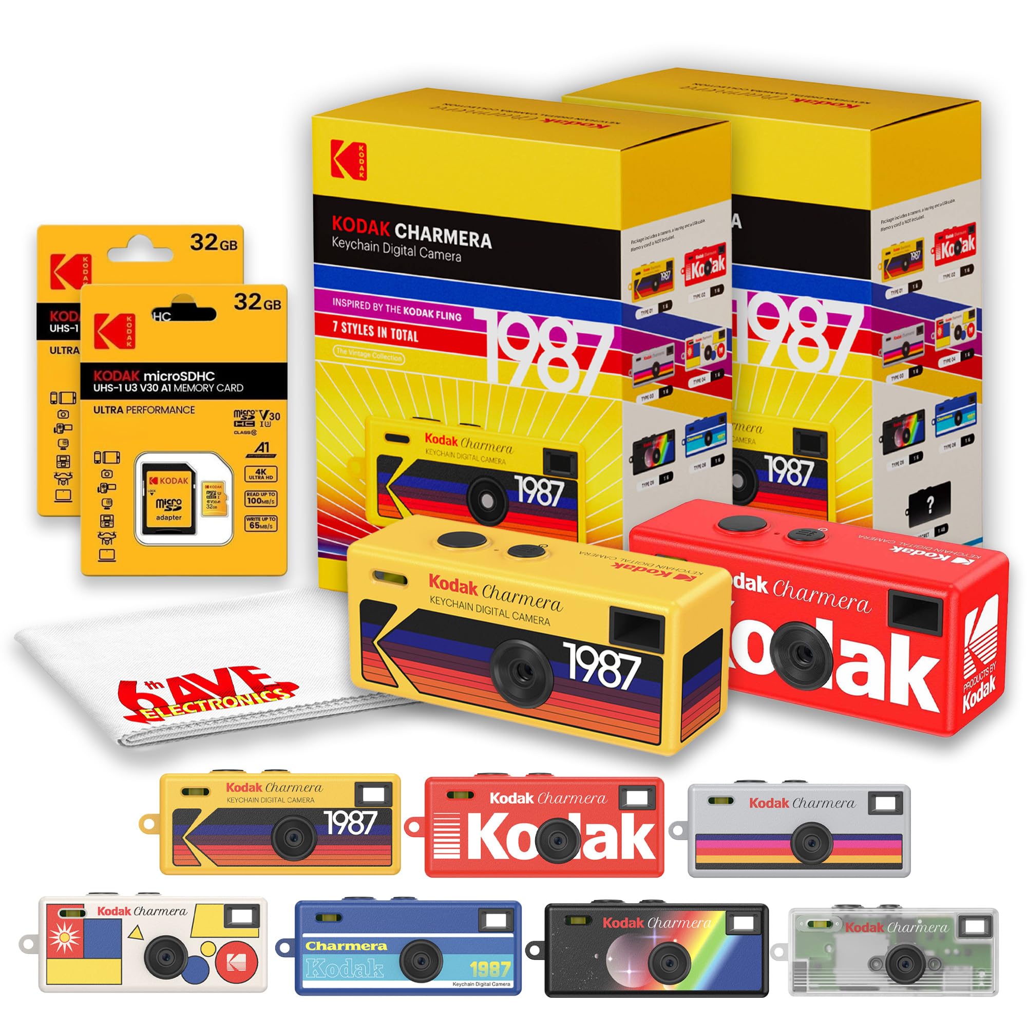 Kodak Charmera Keychain Digital Camera Blind Box 2 Pack Pocket Retro Camera for Travel, Selfies & Everyday Memories (KDKRK0601) + 2 x Kodak 32GB microSD + Micro Fiber Cloth (6pc Bundle)-picture-20