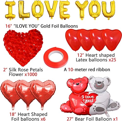 Miniatura 2 de Juego de globos y globos de boda I Love You, kit romántico de globos de corazón con 1000 piezas de rosa roja, decoración de boda para aniversario,