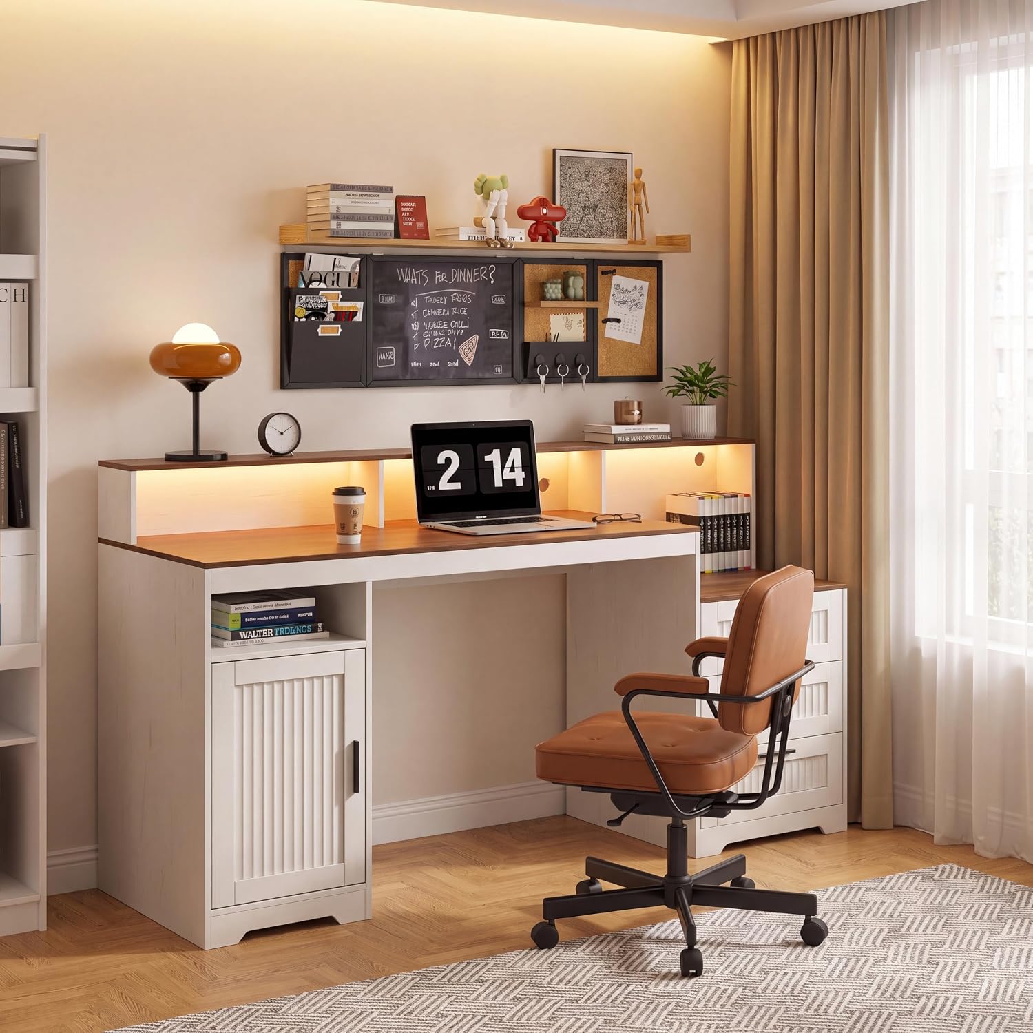 65" Computer Desk with Drawers & Printer Stand, RGB LED Lights