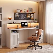 65" Computer Desk with Drawers & Printer Stand, RGB LED Lights