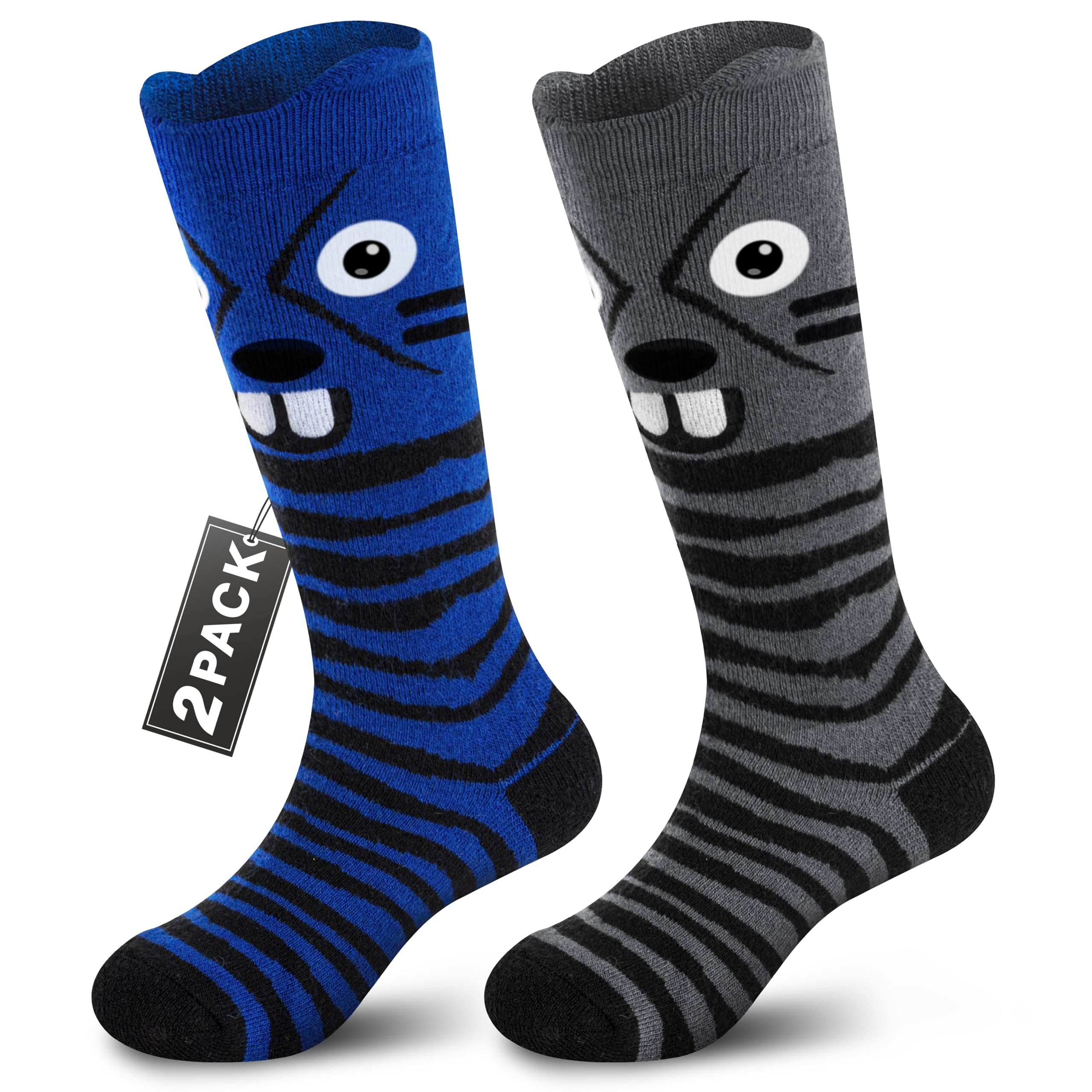 Muezna Lot de 2 paires de chaussettes de ski en laine mérinos pour enfants, garçons et filles, chaussettes thermiques d'hiver, chaussettes de sport, chaussettes de sport, chaussettes épaisses pour le