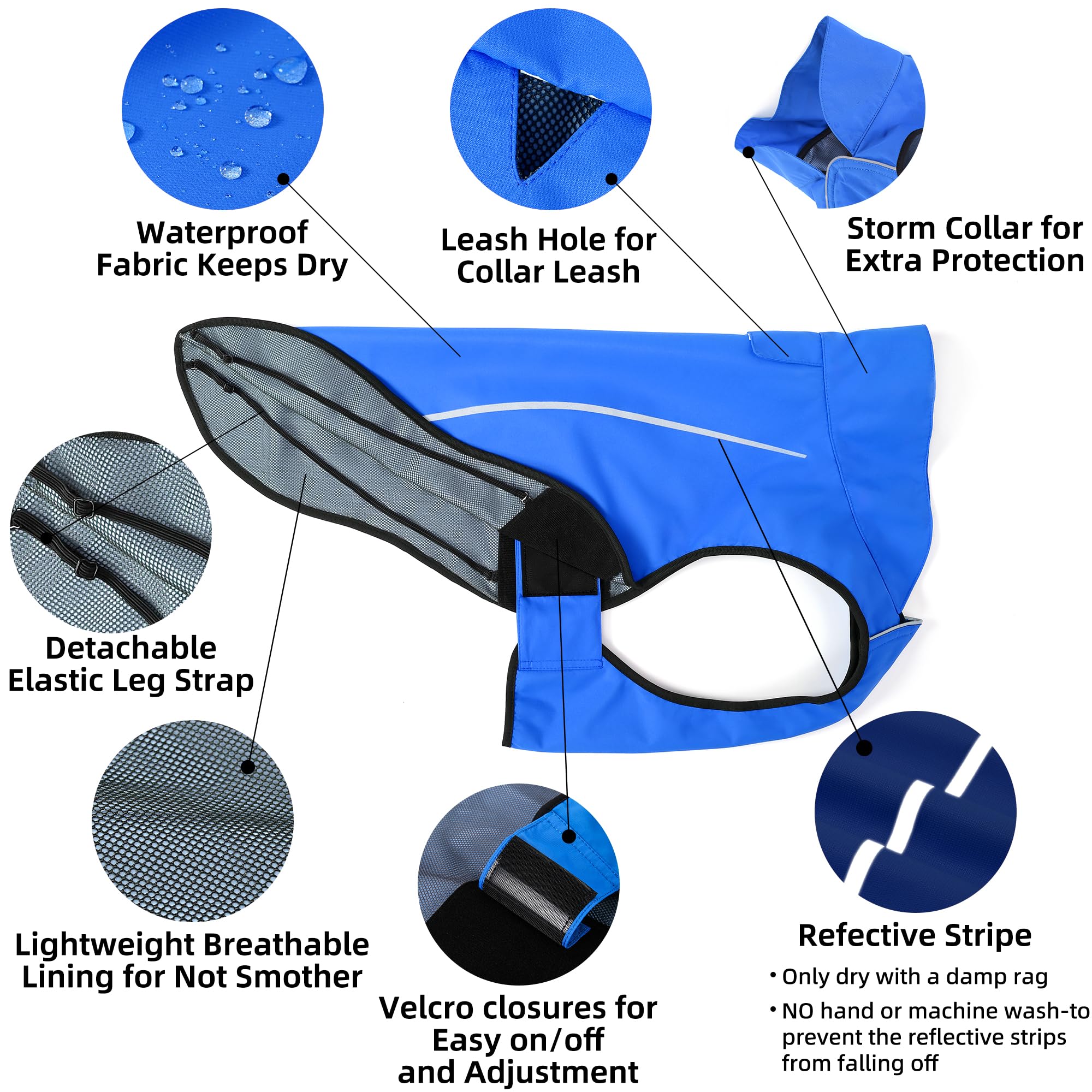 Mile High Life | Cappotto Cane Antipioggia | Impermeabile e Regolabile | Leggero e Catarifrangente | Facile da Indossare (Blu, L)