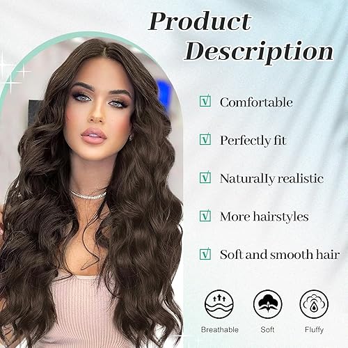 Miniatura 5 de KooKaStyle Extensiones de cabello con clip para mujer, marrón chocolate con marrón oscuro, 7 piezas de extensiones de cabello suave y natural con