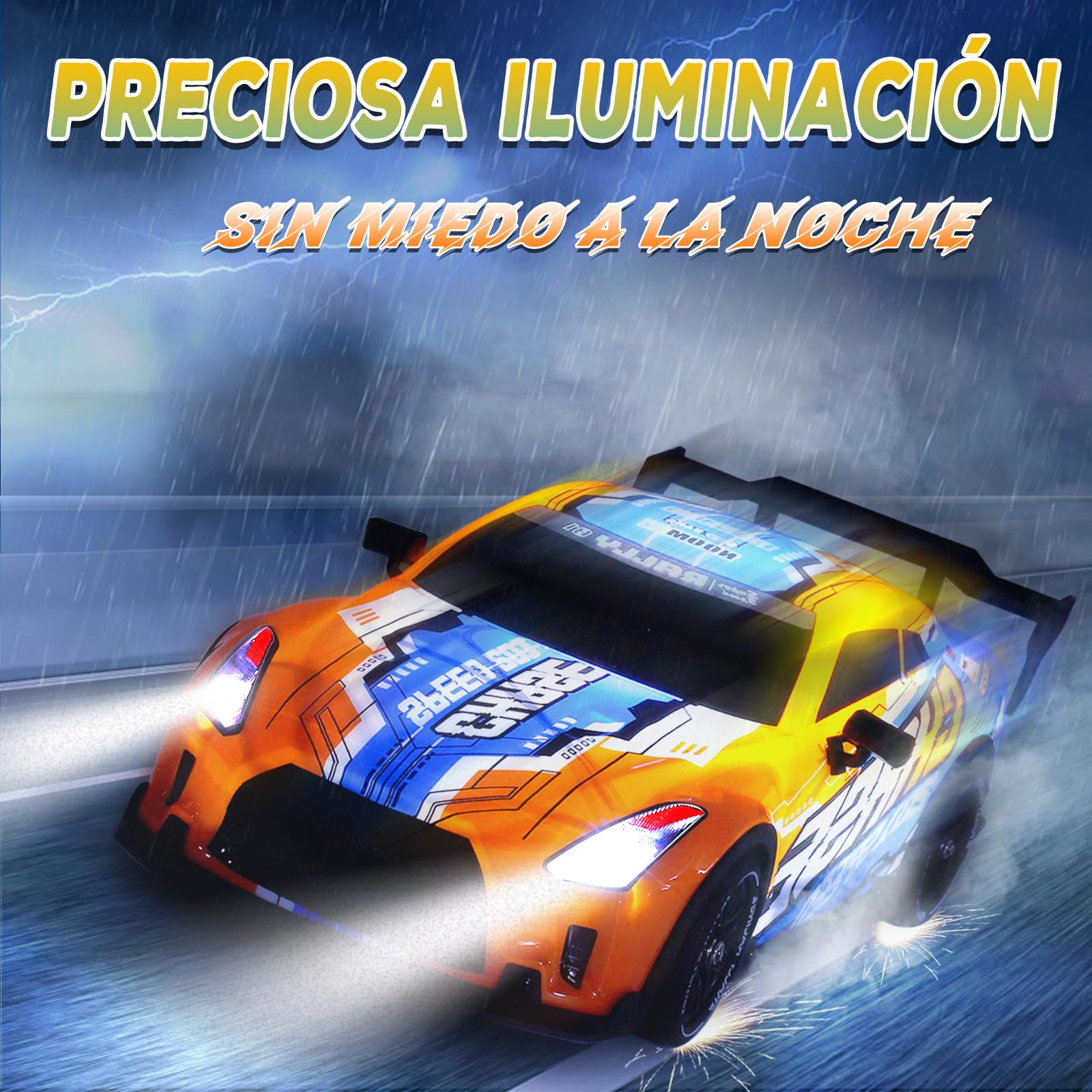 JONRRYIN Coche RC Drift, 1:14 Coche Teledirigido Drift, 25km/h 4WD Coche de Carreras Teledirigido con Kit Barricada, Luces LED, Radiocontrol Car de Juguete para Adultos y Niños Mayores de 8 Años